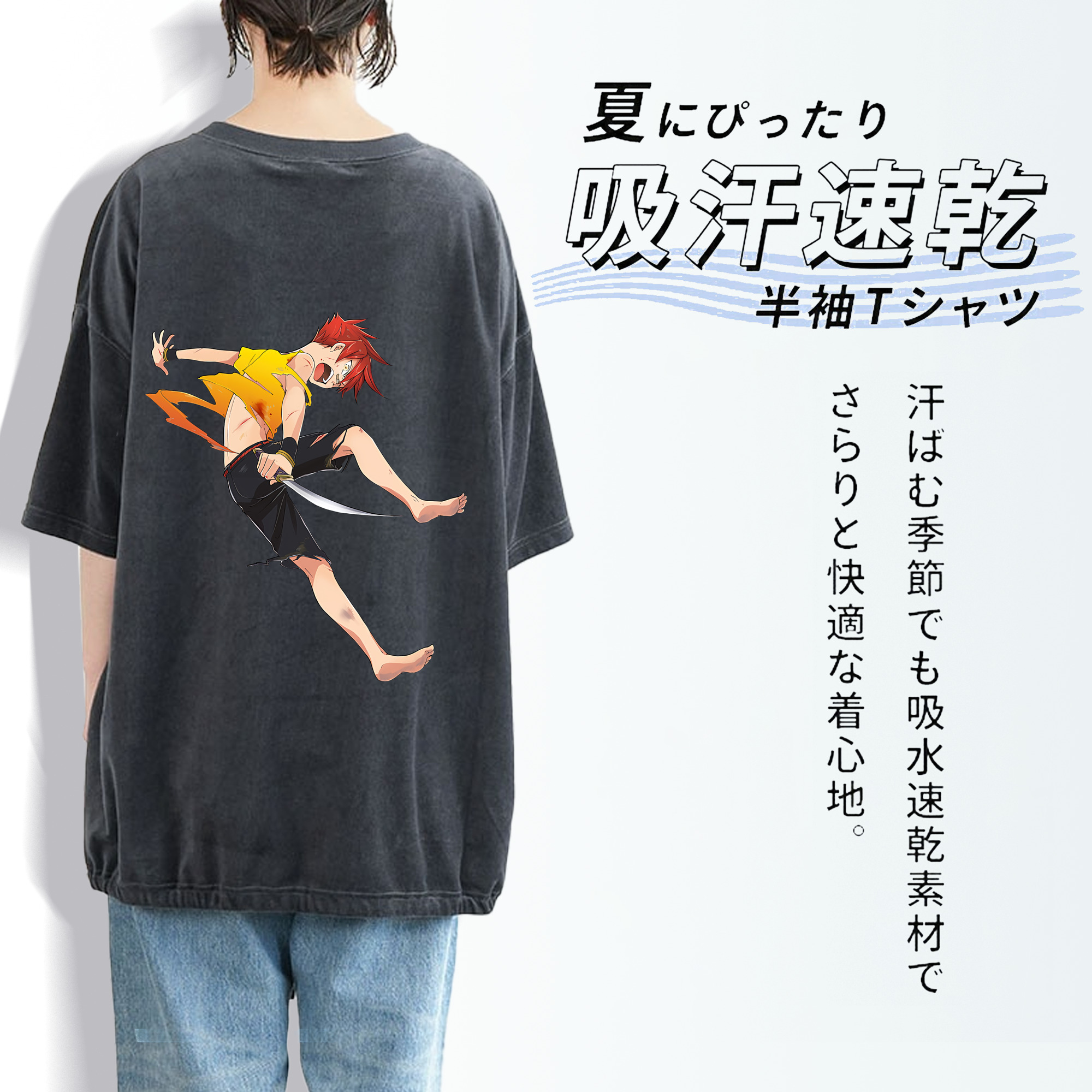 刀剣乱舞 Touken Ranbu 綿100% ヴィンテージ風 半袖Tシャツ（背面プリント）