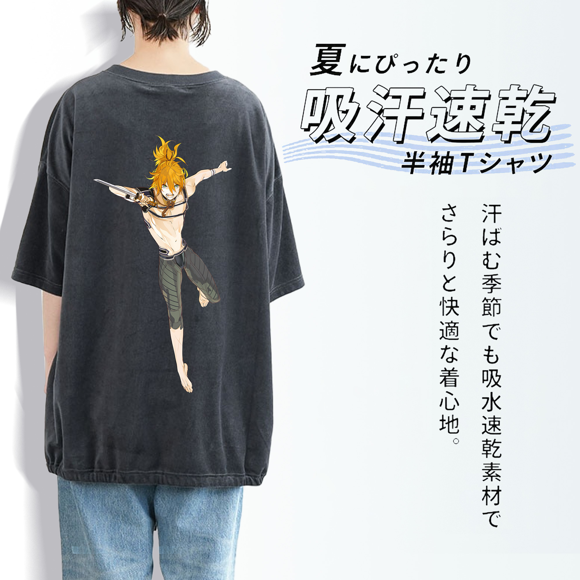 刀剣乱舞 Touken Ranbu 綿100% ヴィンテージ風 半袖Tシャツ（背面プリント）