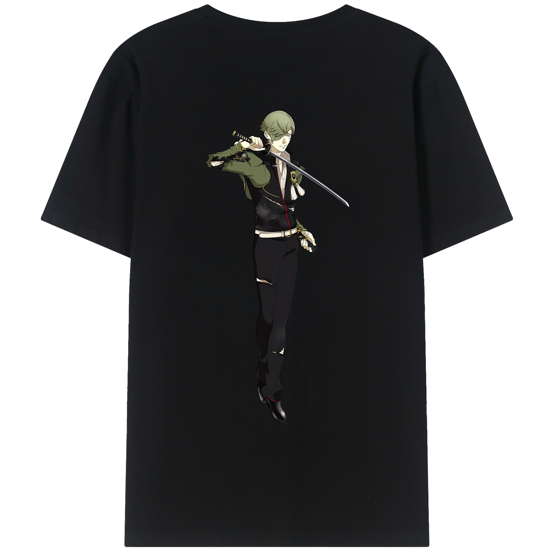 （画像用） 刀剣乱舞 Touken Ranbu 綿100％ メンズ半袖Tシャツ（バックプリント） 通気性