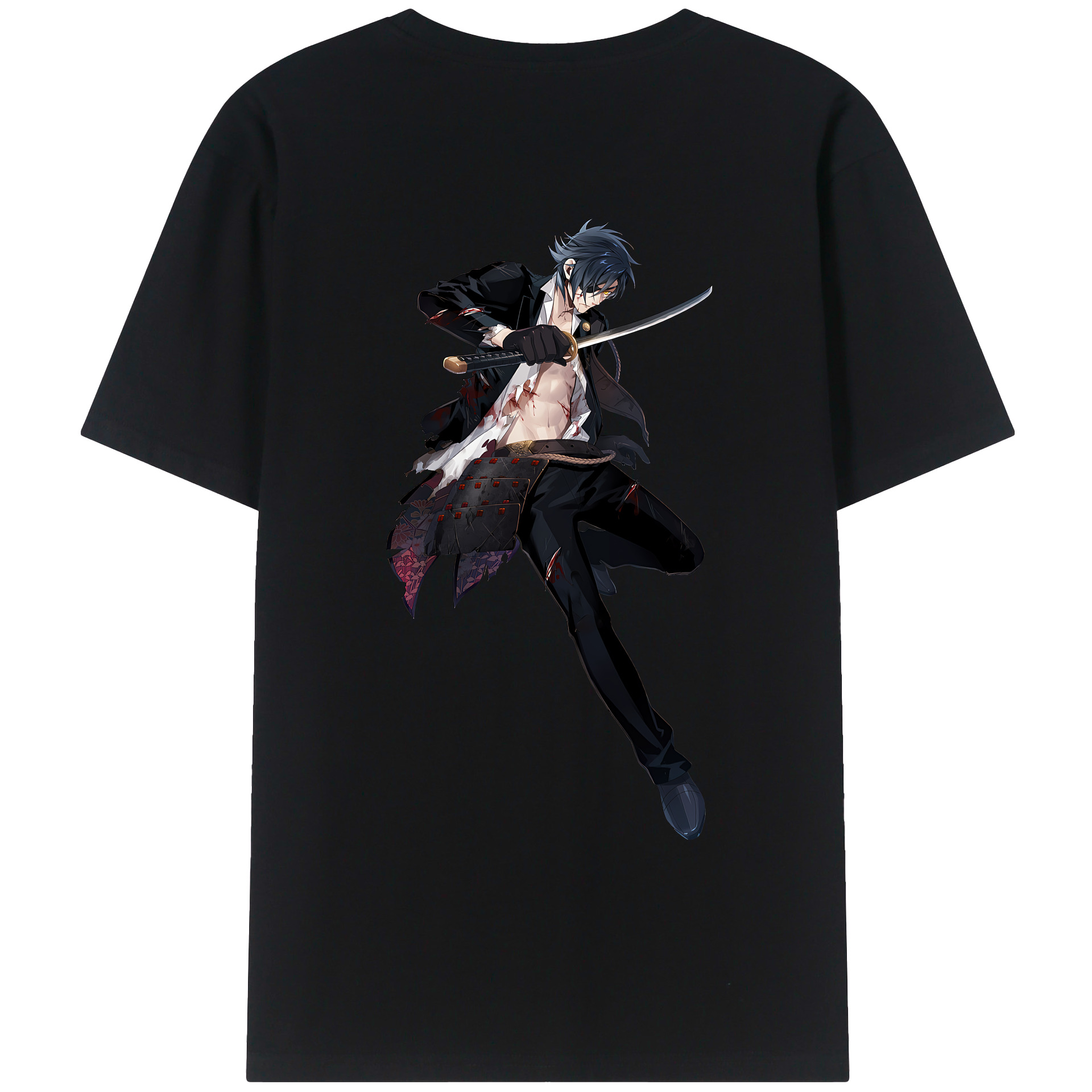 （画像用） 刀剣乱舞 Touken Ranbu 綿100％ メンズ半袖Tシャツ（バックプリント） 通気性
