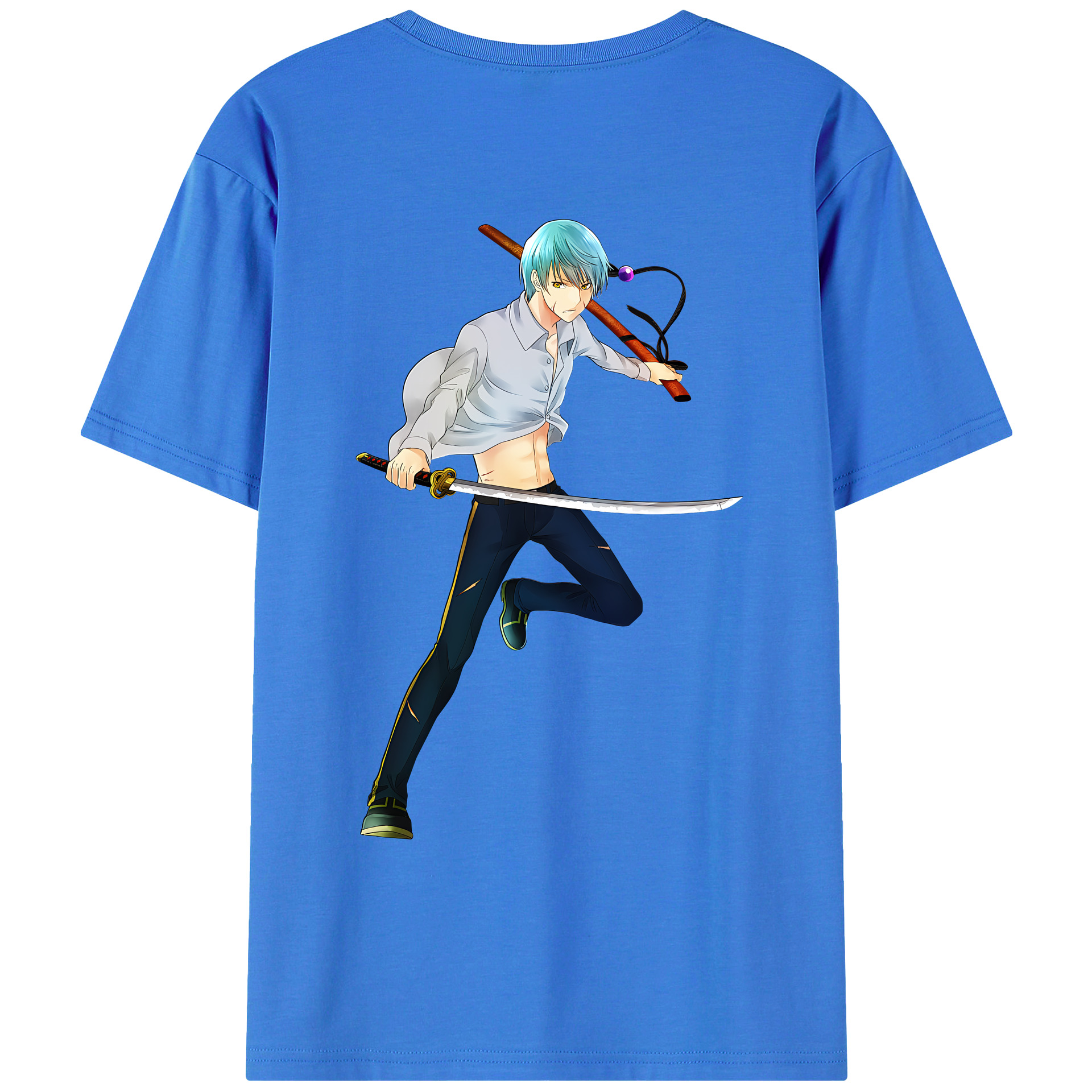 （画像用） 刀剣乱舞 Touken Ranbu 綿100％ メンズ半袖Tシャツ（バックプリント） 通気性