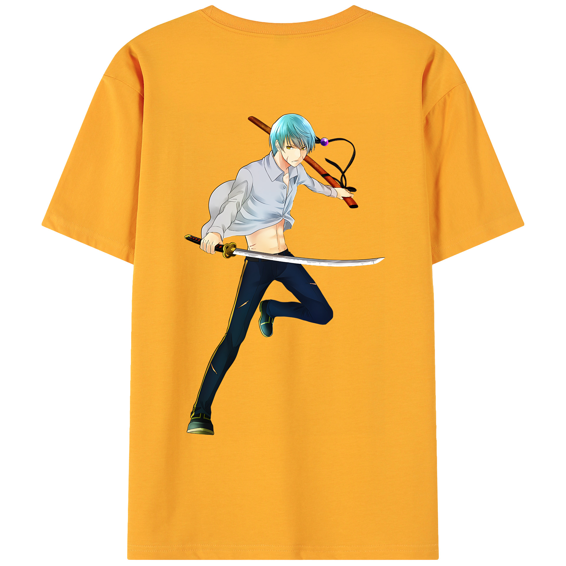 （画像用） 刀剣乱舞 Touken Ranbu 綿100％ メンズ半袖Tシャツ（バックプリント） 通気性