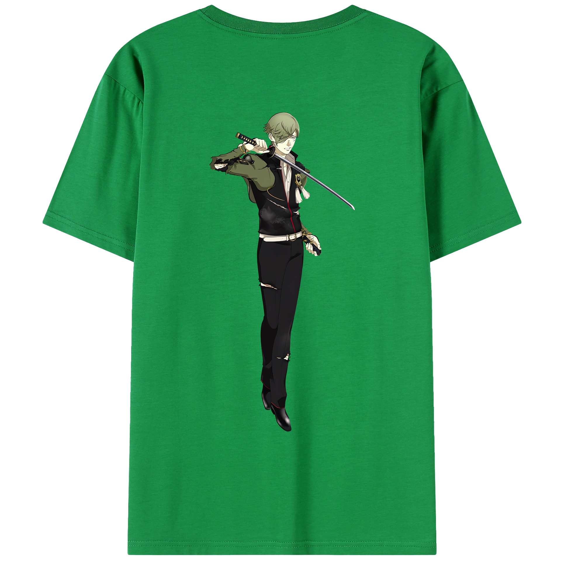 （画像用） 刀剣乱舞 Touken Ranbu 綿100％ メンズ半袖Tシャツ（バックプリント） 通気性