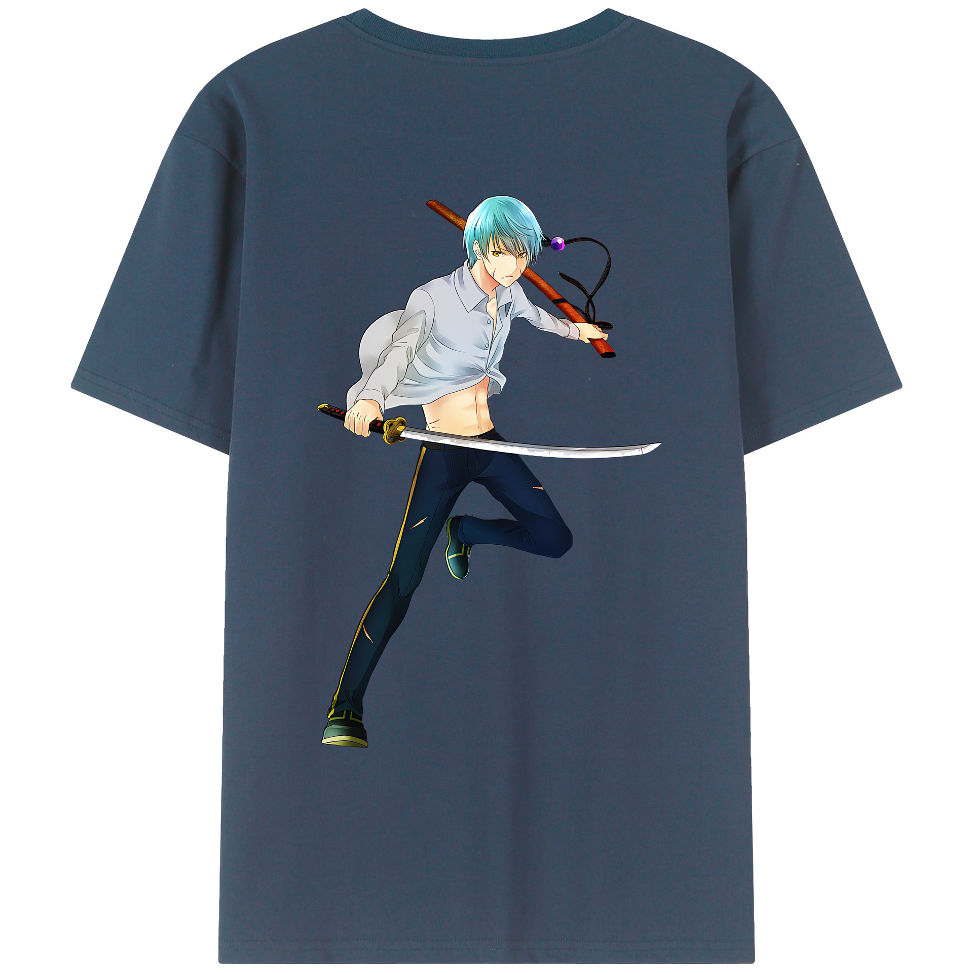 （画像用） 刀剣乱舞 Touken Ranbu 綿100％ メンズ半袖Tシャツ（バックプリント） 通気性