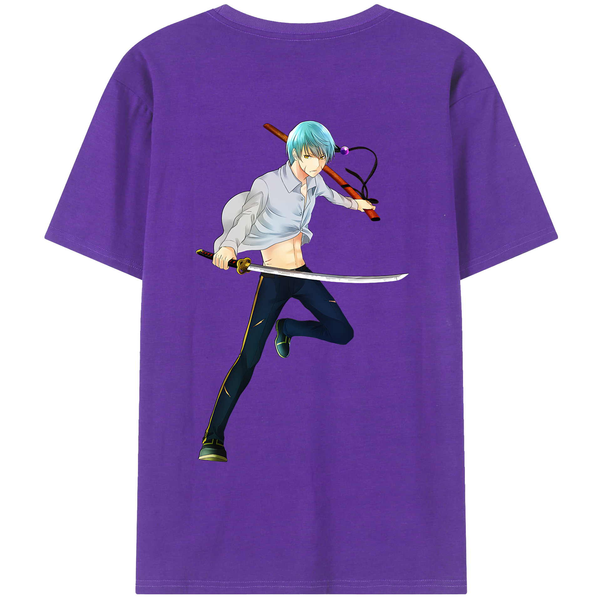 （画像用） 刀剣乱舞 Touken Ranbu 綿100％ メンズ半袖Tシャツ（バックプリント） 通気性
