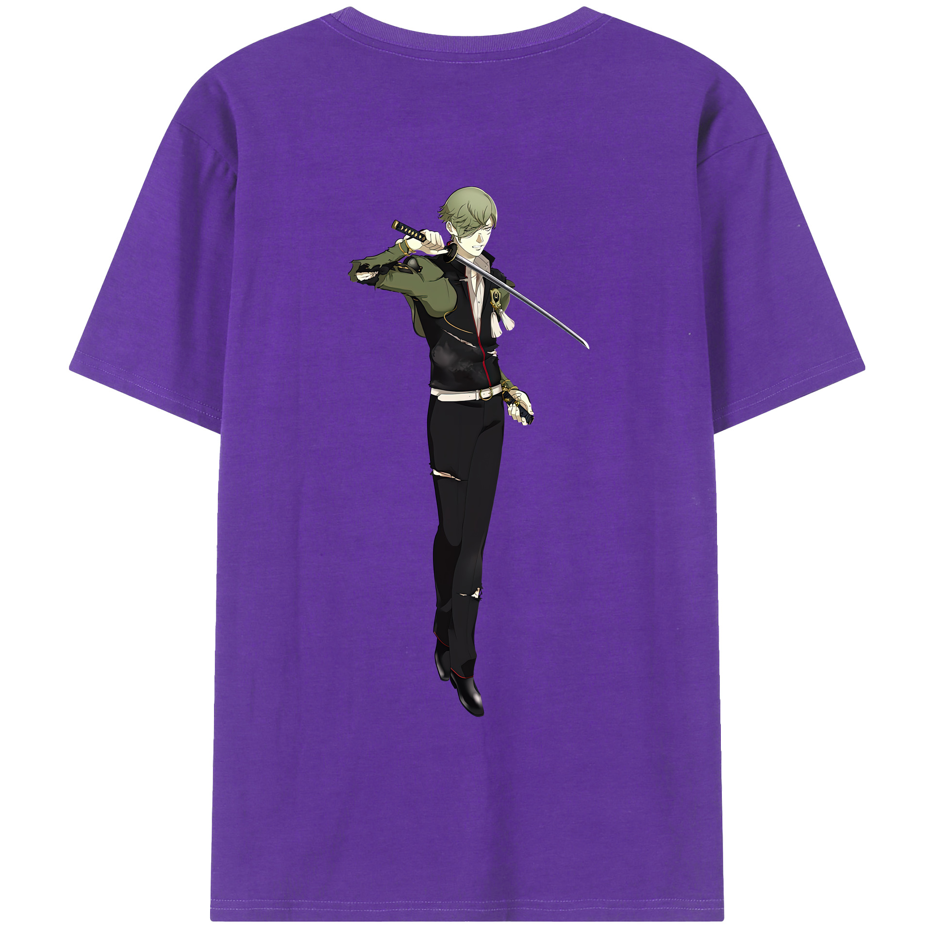 （画像用） 刀剣乱舞 Touken Ranbu 綿100％ メンズ半袖Tシャツ（バックプリント） 通気性