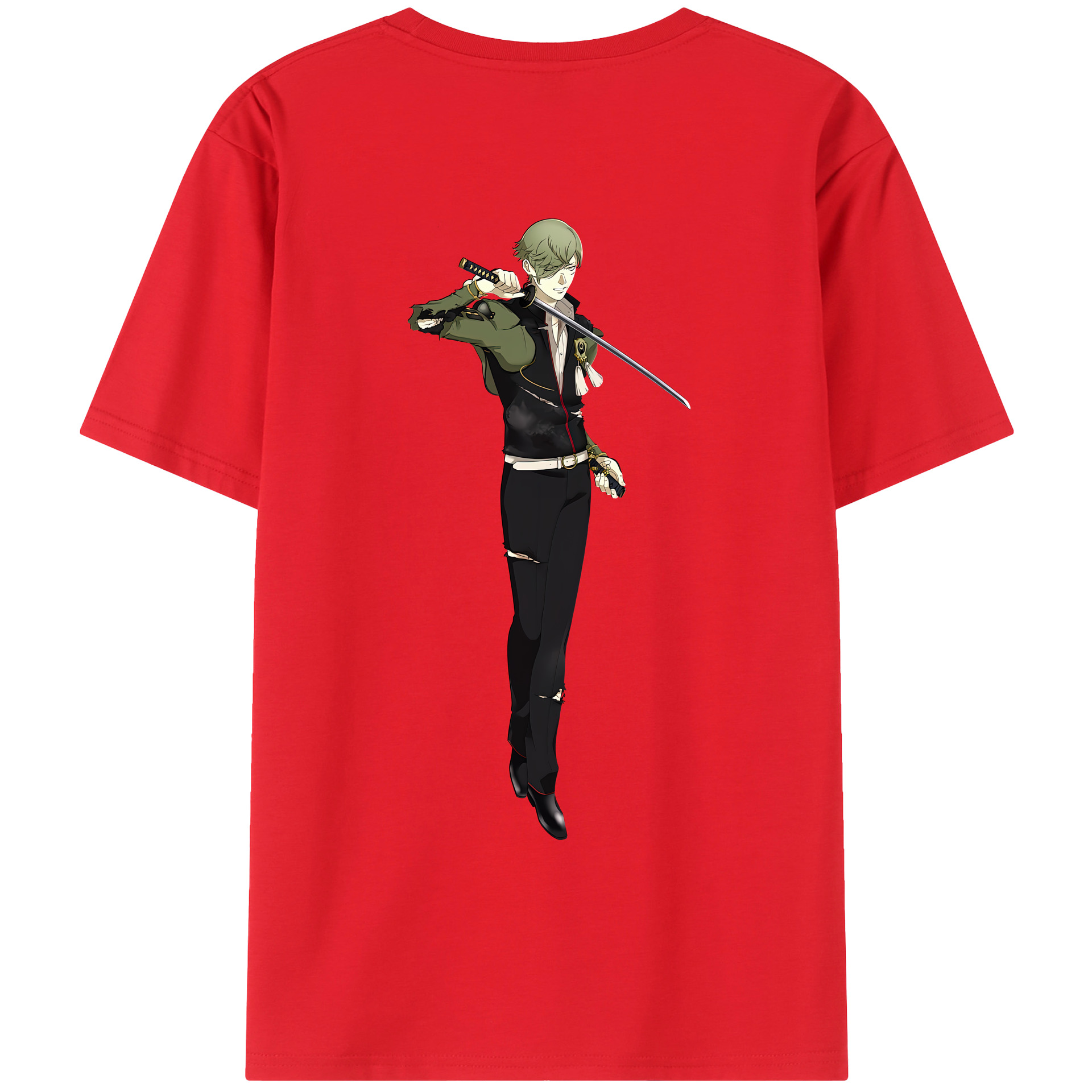 （画像用） 刀剣乱舞 Touken Ranbu 綿100％ メンズ半袖Tシャツ（バックプリント） 通気性