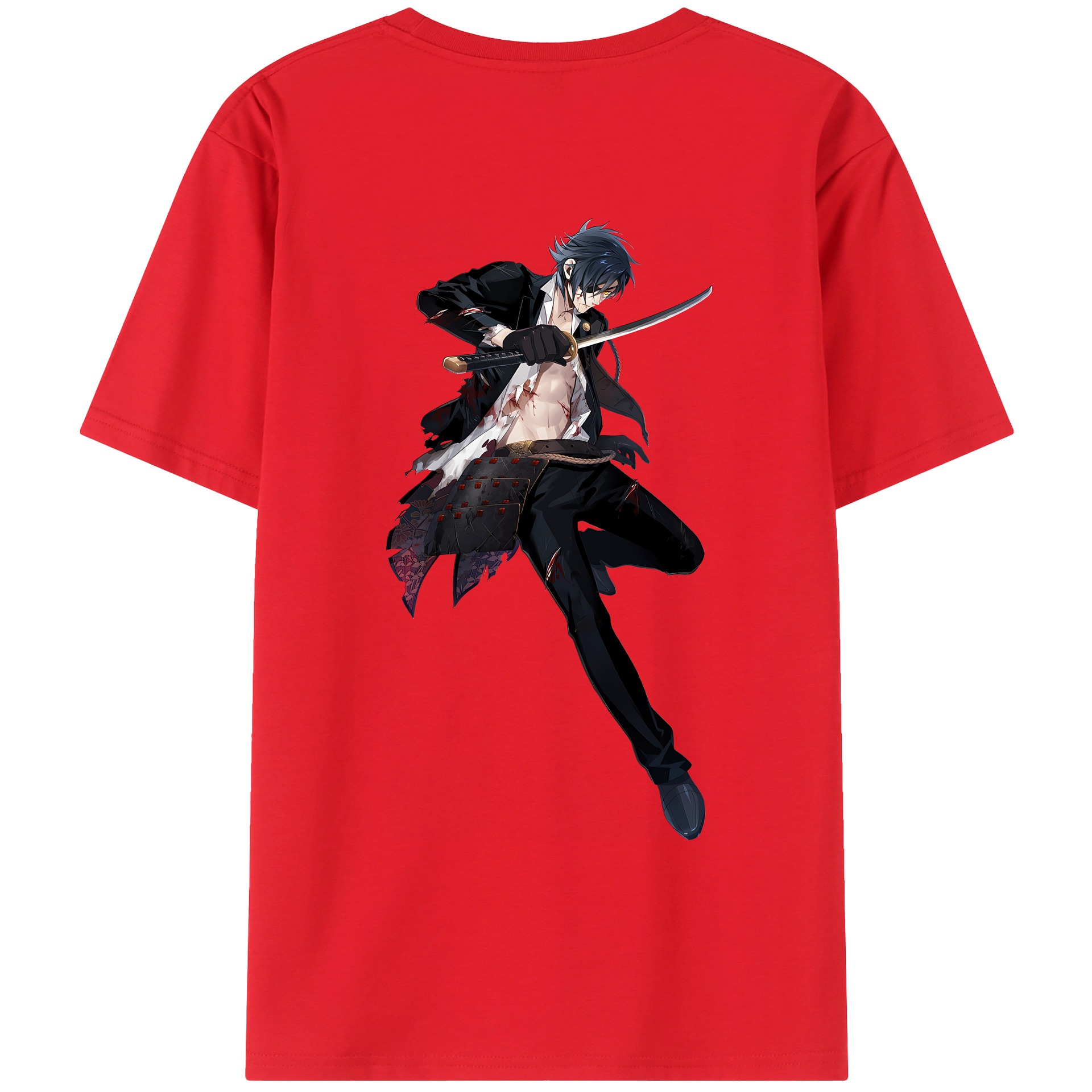 （画像用） 刀剣乱舞 Touken Ranbu 綿100％ メンズ半袖Tシャツ（バックプリント） 通気性