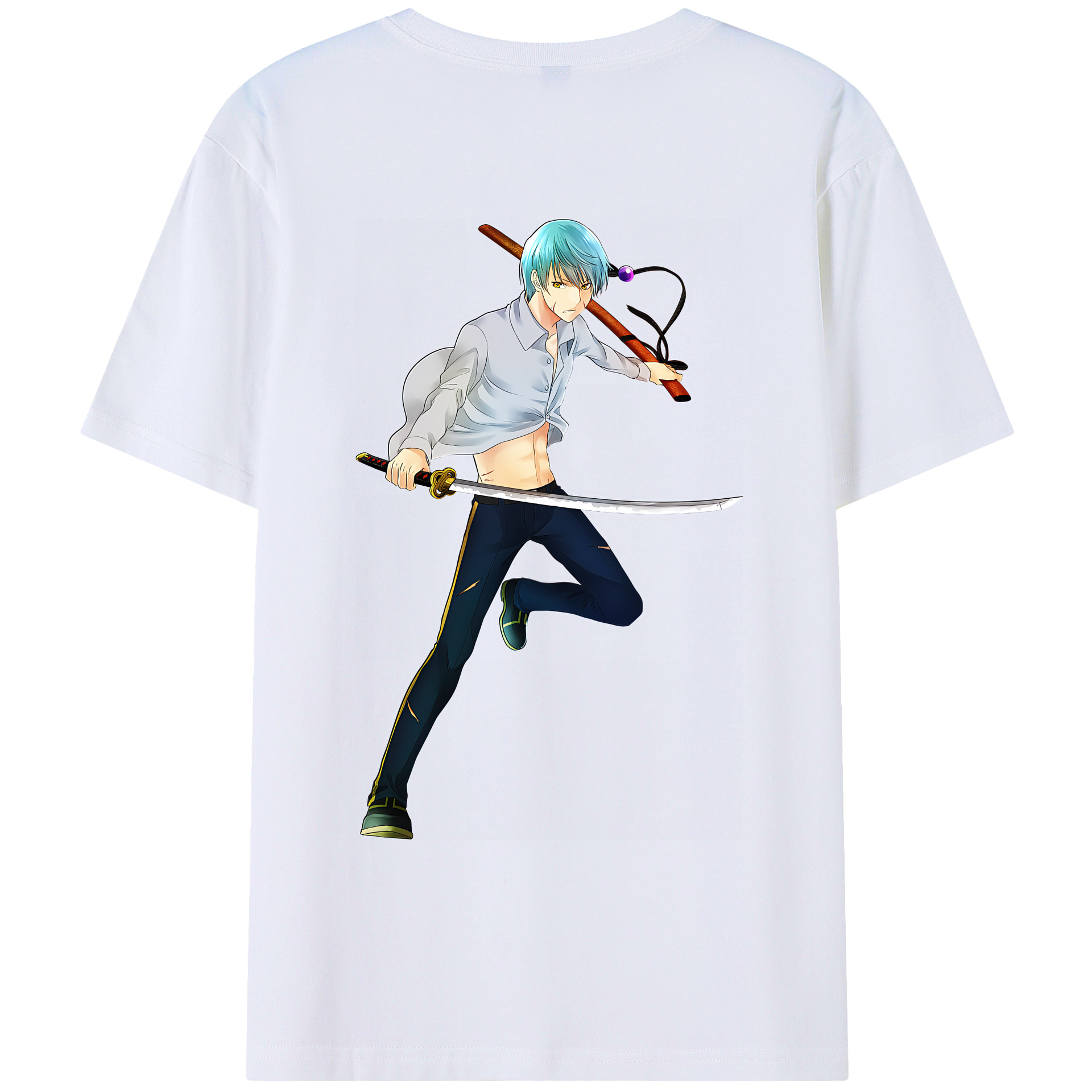 （画像用） 刀剣乱舞 Touken Ranbu 綿100％ メンズ半袖Tシャツ（バックプリント） 通気性