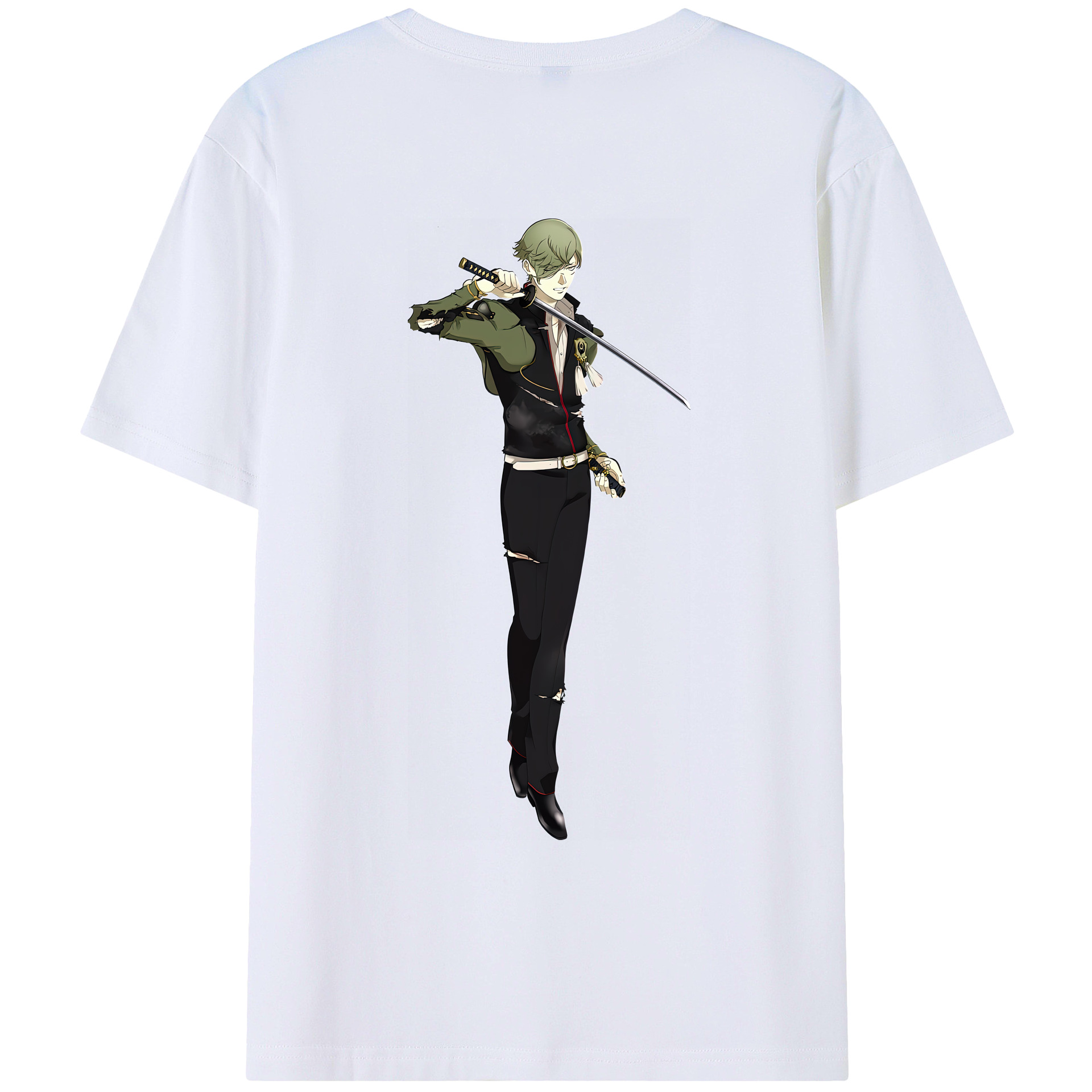 （画像用） 刀剣乱舞 Touken Ranbu 綿100％ メンズ半袖Tシャツ（バックプリント） 通気性