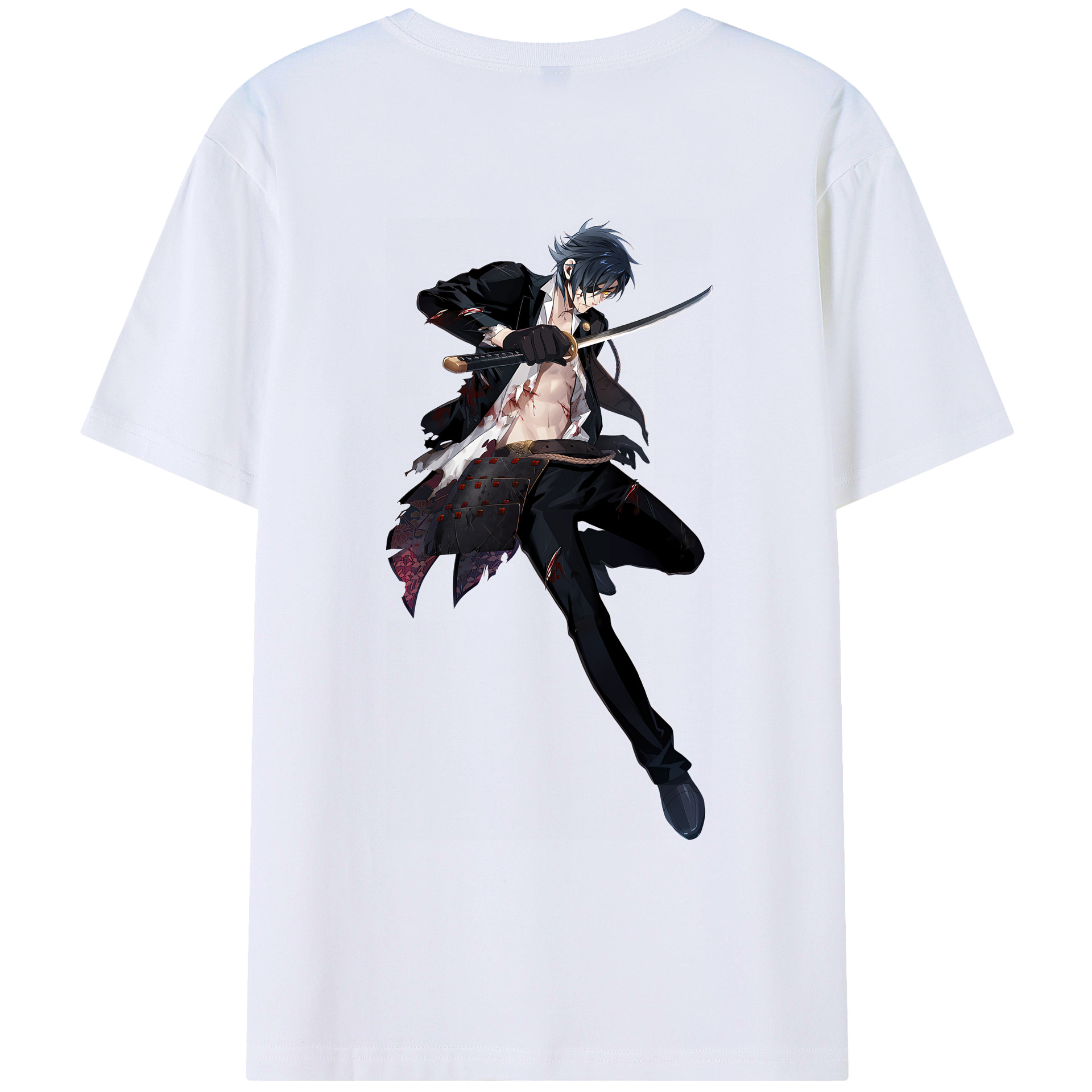 （画像用） 刀剣乱舞 Touken Ranbu 綿100％ メンズ半袖Tシャツ（バックプリント） 通気性