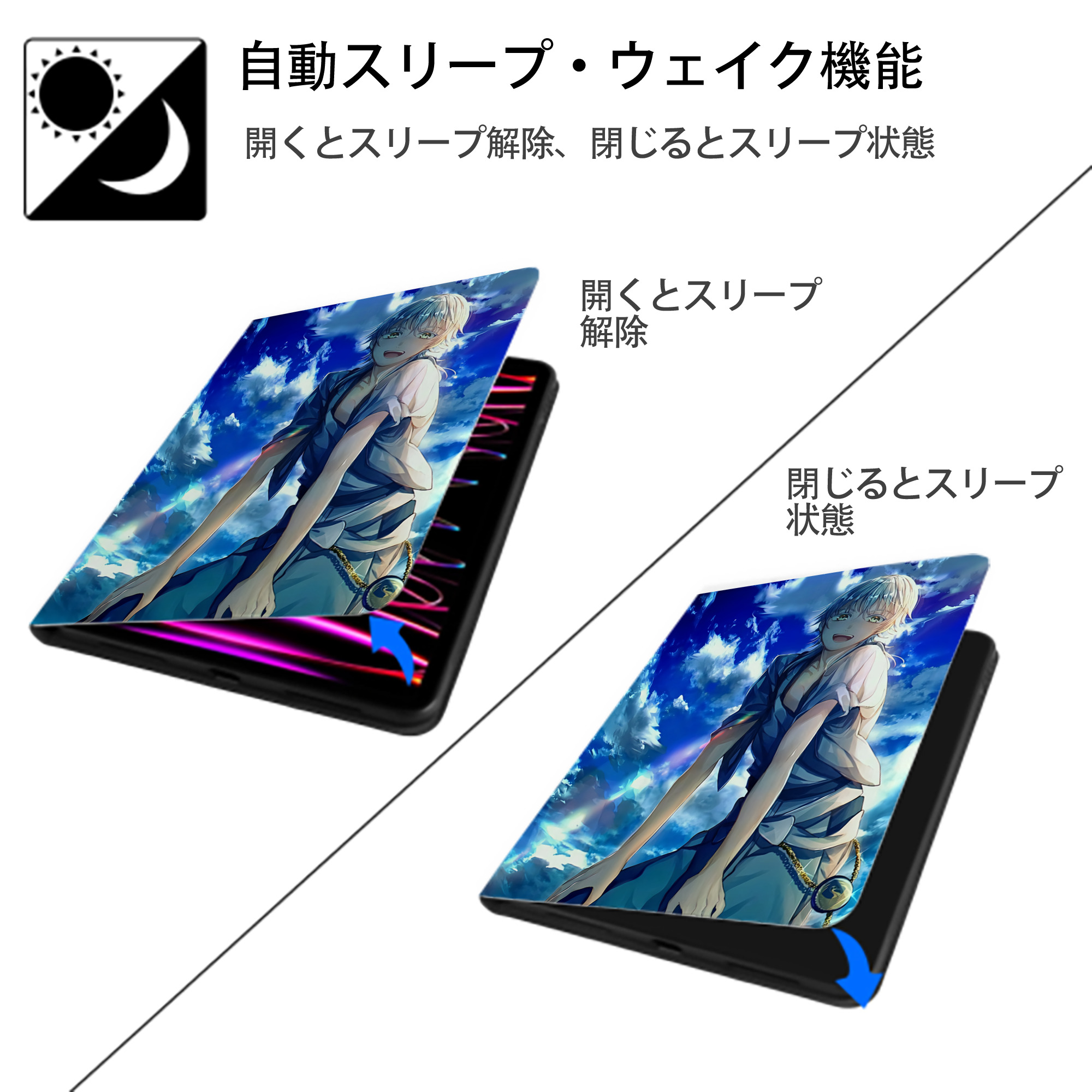 刀剣乱舞 Touken Ranbu IPad ケース ペン収納付き 三つ折りスタンド PUレザー×シリコン 対応機種9.5/10.5/10.9インチ