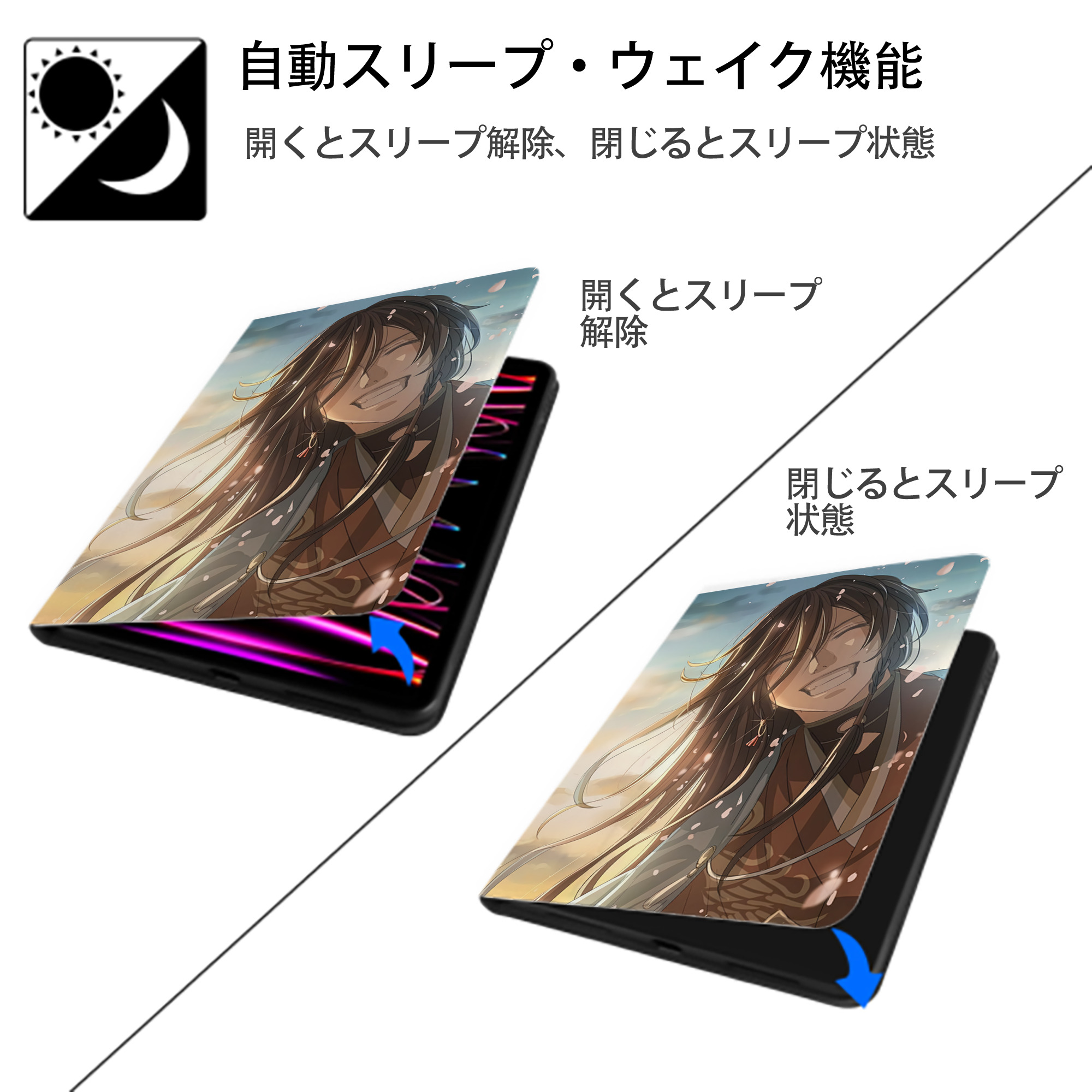 刀剣乱舞 Touken Ranbu IPad ケース ペン収納付き 三つ折りスタンド PUレザー×シリコン 対応機種9.5/10.5/10.9インチ
