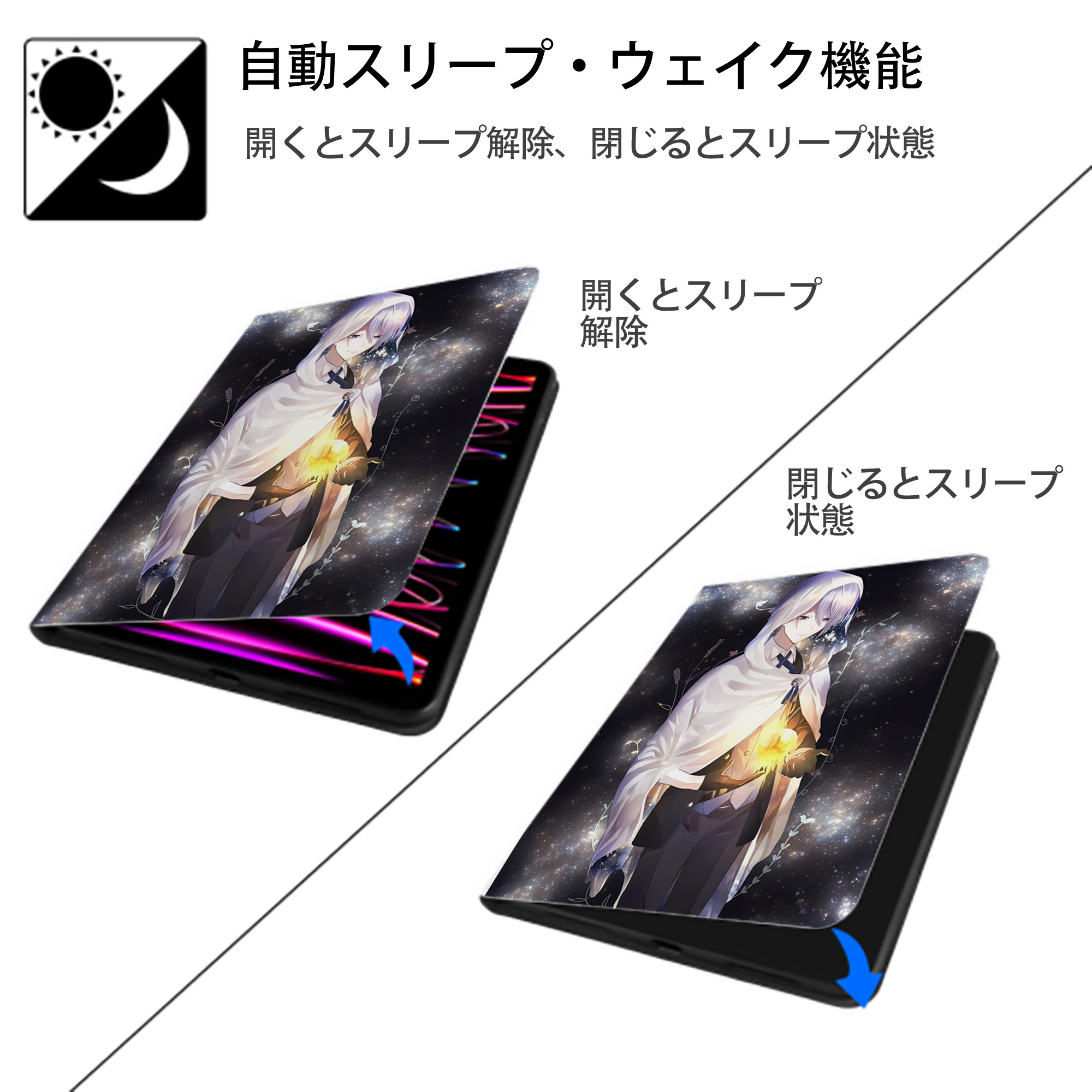 刀剣乱舞 Touken Ranbu IPad ケース ペン収納付き 三つ折りスタンド PUレザー×シリコン 対応機種9.5/10.5/10.9インチ