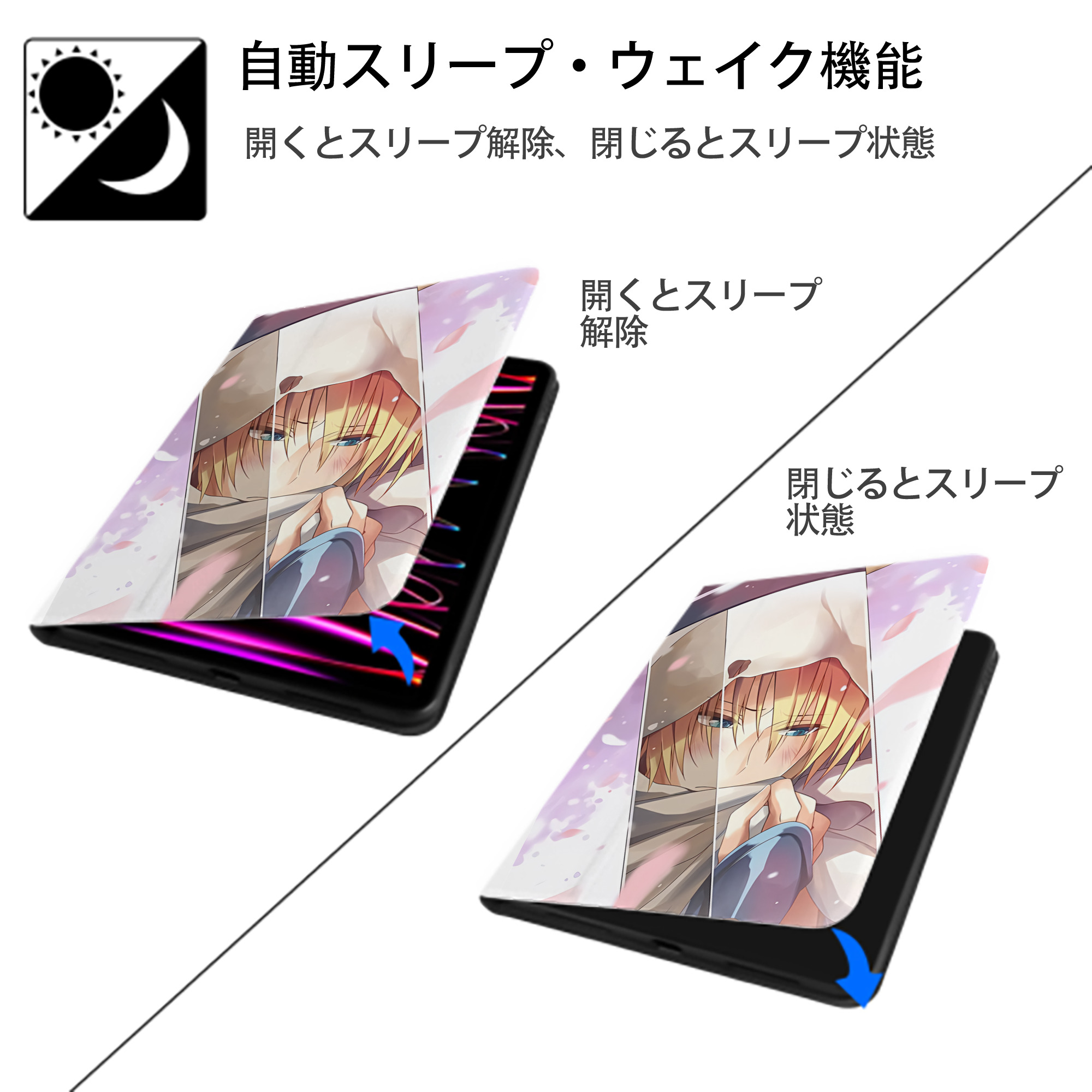 刀剣乱舞 Touken Ranbu IPad ケース ペン収納付き 三つ折りスタンド PUレザー×シリコン 対応機種9.5/10.5/10.9インチ