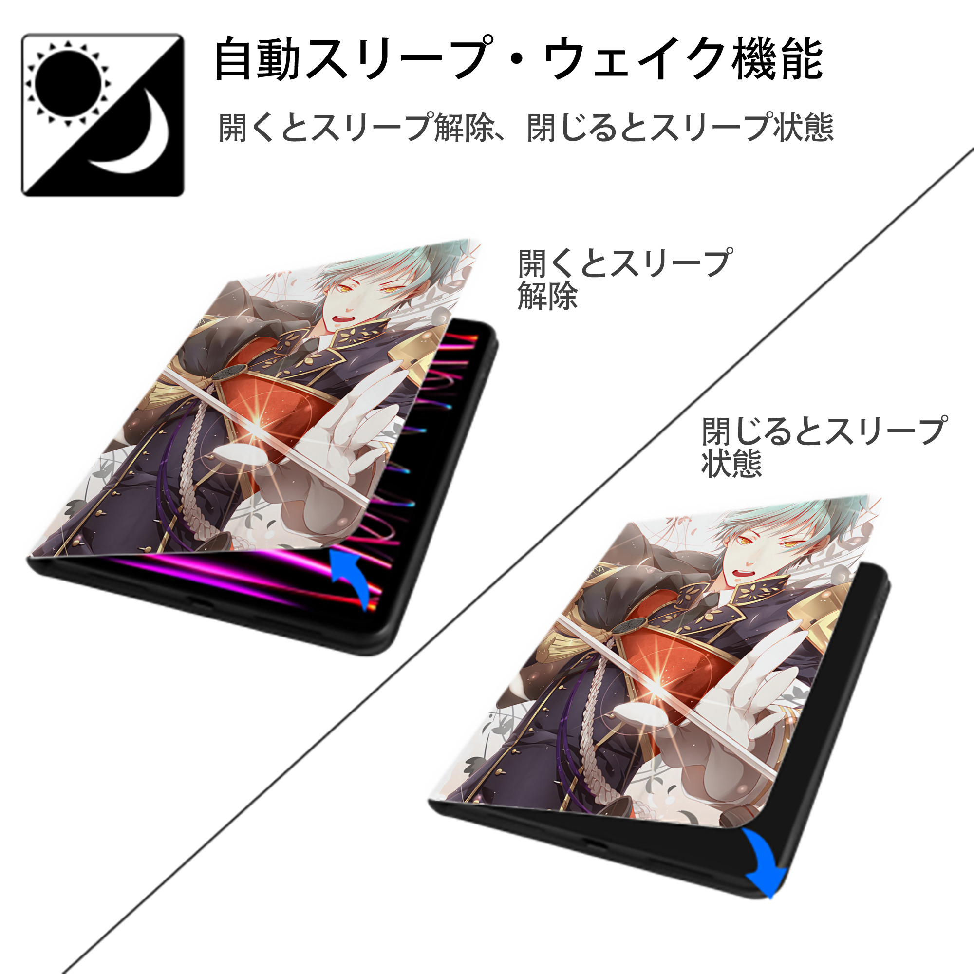 刀剣乱舞 Touken Ranbu IPad ケース ペン収納付き 三つ折りスタンド PUレザー×シリコン 対応機種9.5/10.5/10.9インチ