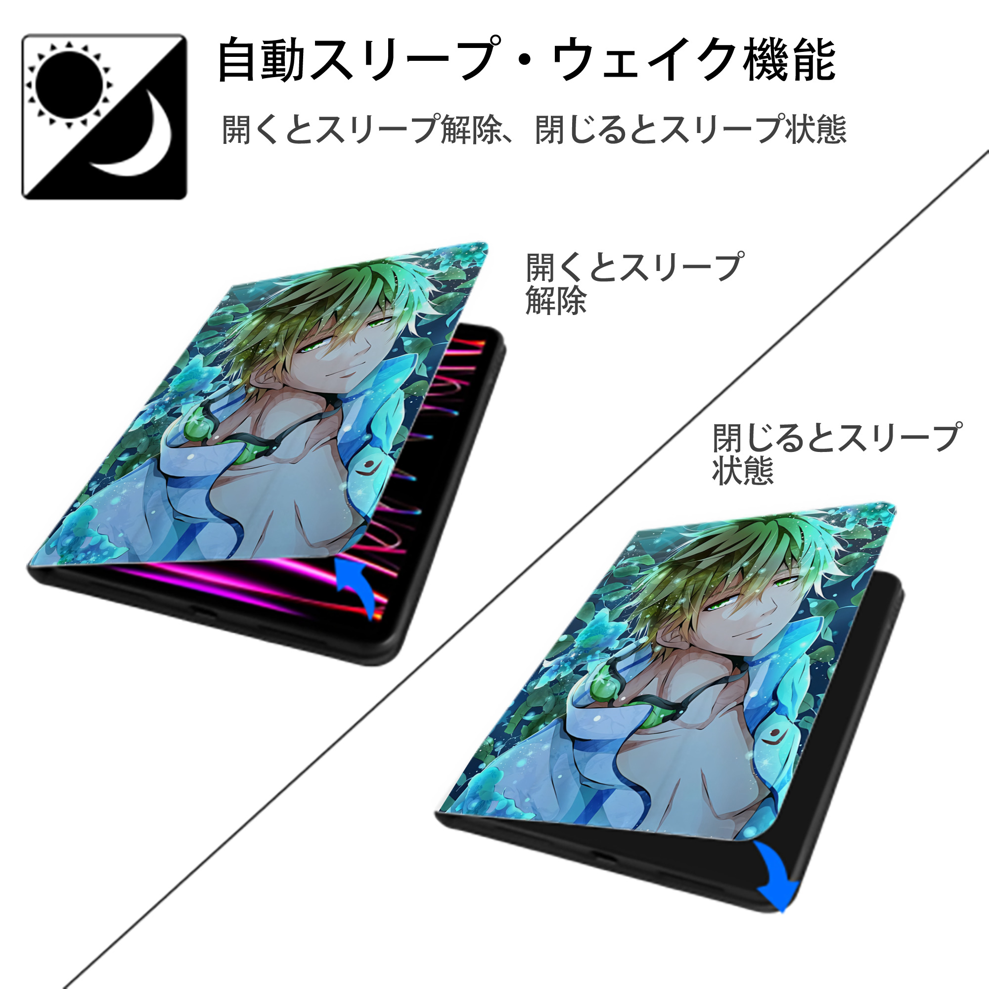 刀剣乱舞 Touken Ranbu IPad ケース ペン収納付き 三つ折りスタンド PUレザー×シリコン 対応機種9.5/10.5/10.9インチ