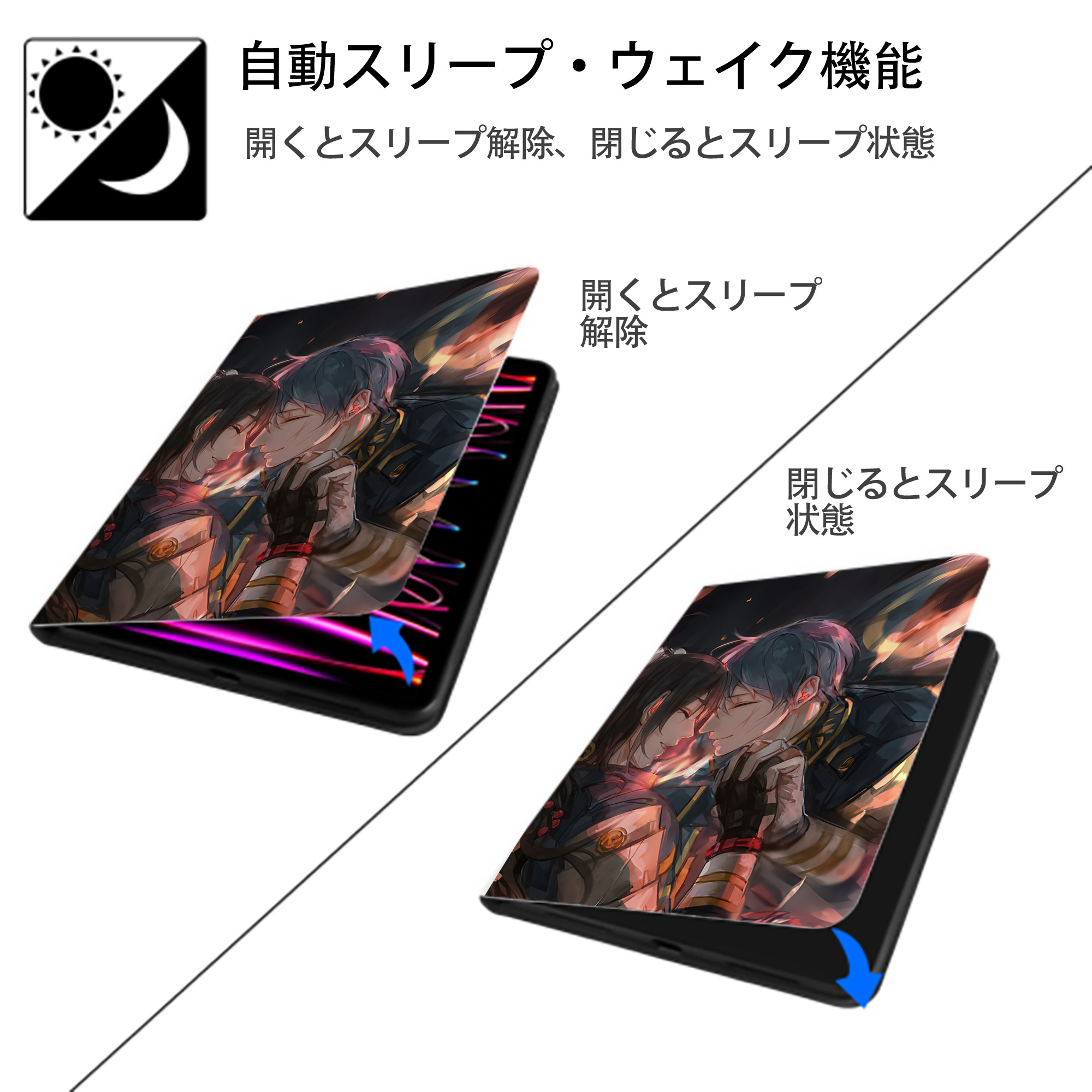 刀剣乱舞 Touken Ranbu IPad ケース ペン収納付き 三つ折りスタンド PUレザー×シリコン 対応機種9.5/10.5/10.9インチ