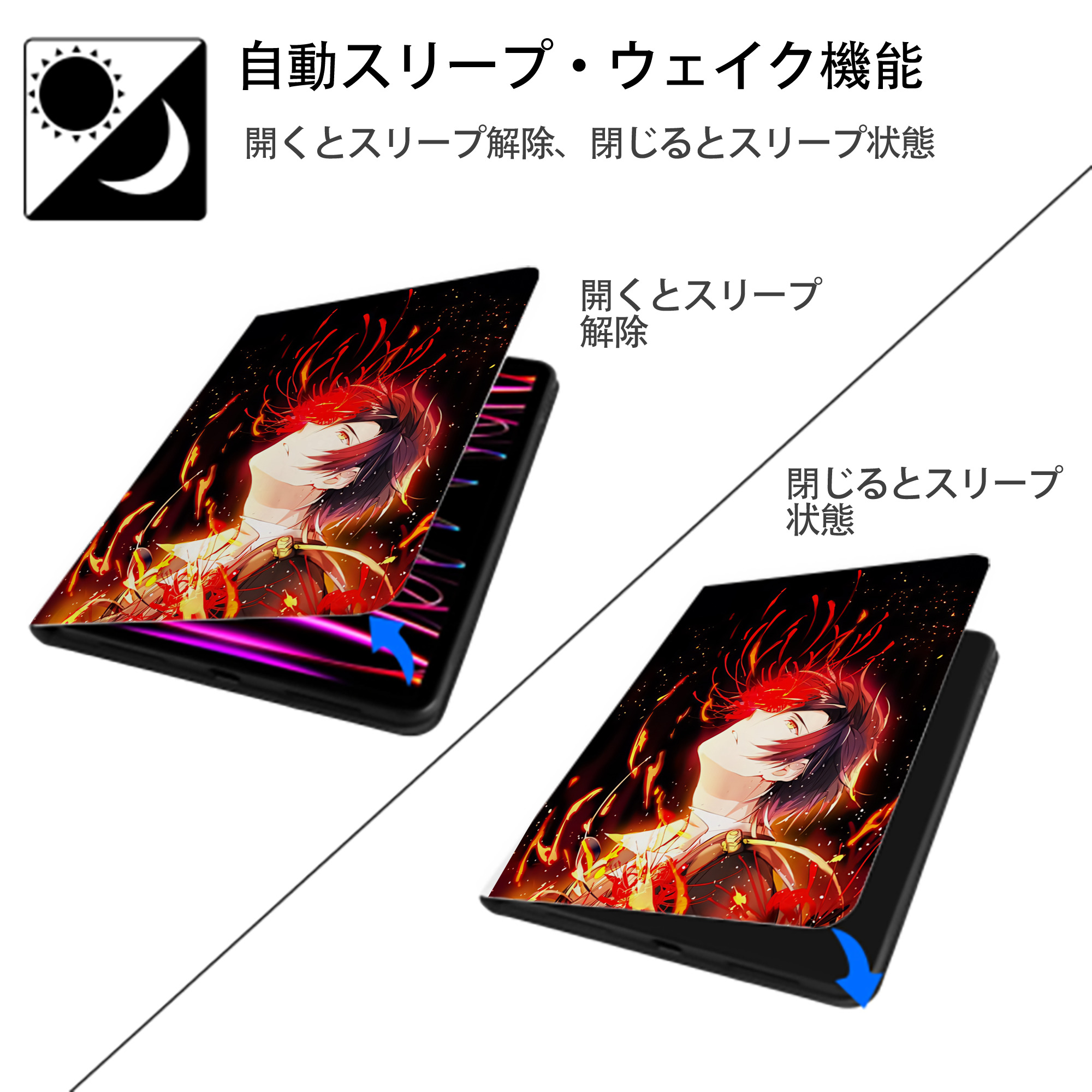 刀剣乱舞 Touken Ranbu IPad ケース ペン収納付き 三つ折りスタンド PUレザー×シリコン 対応機種9.5/10.5/10.9インチ