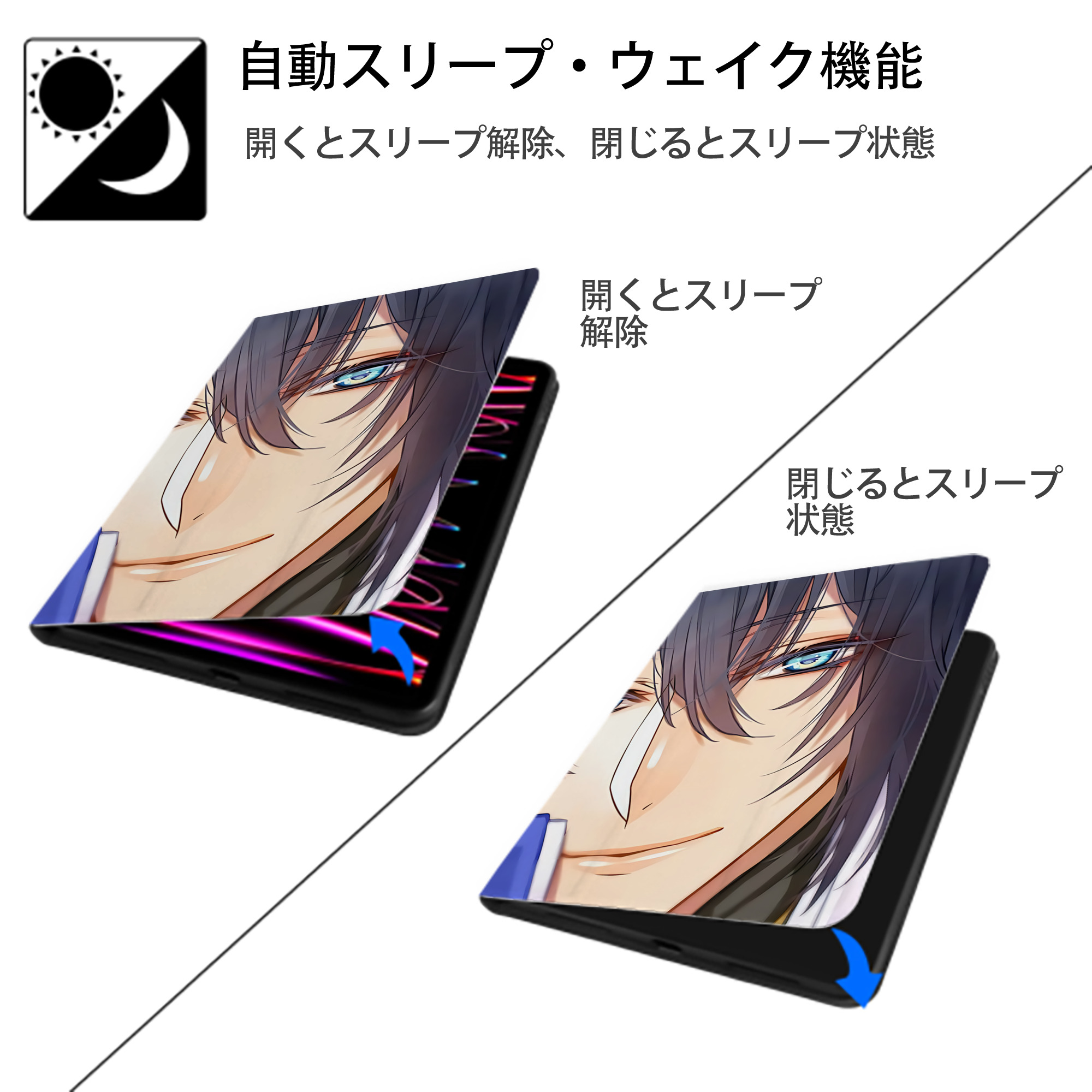 刀剣乱舞 Touken Ranbu IPad ケース ペン収納付き 三つ折りスタンド PUレザー×シリコン 対応機種9.5/10.5/10.9インチ