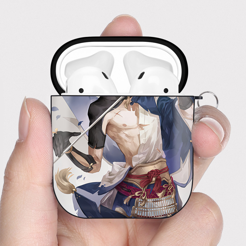 （画像用） 刀剣乱舞 Touken Ranbu AirPods 第2世代保護ケース ハードシェル ブラック 耐衝撃・防指紋・カラビナ付き