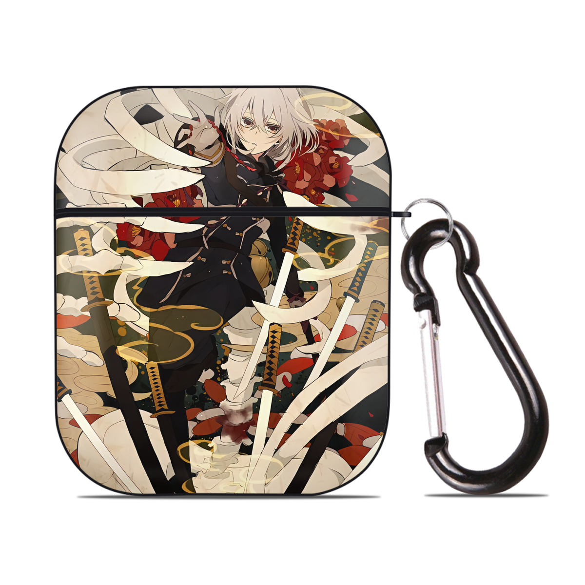 （画像用） 刀剣乱舞 Touken Ranbu AirPods 第2世代保護ケース ハードシェル ブラック 耐衝撃・防指紋・カラビナ付き