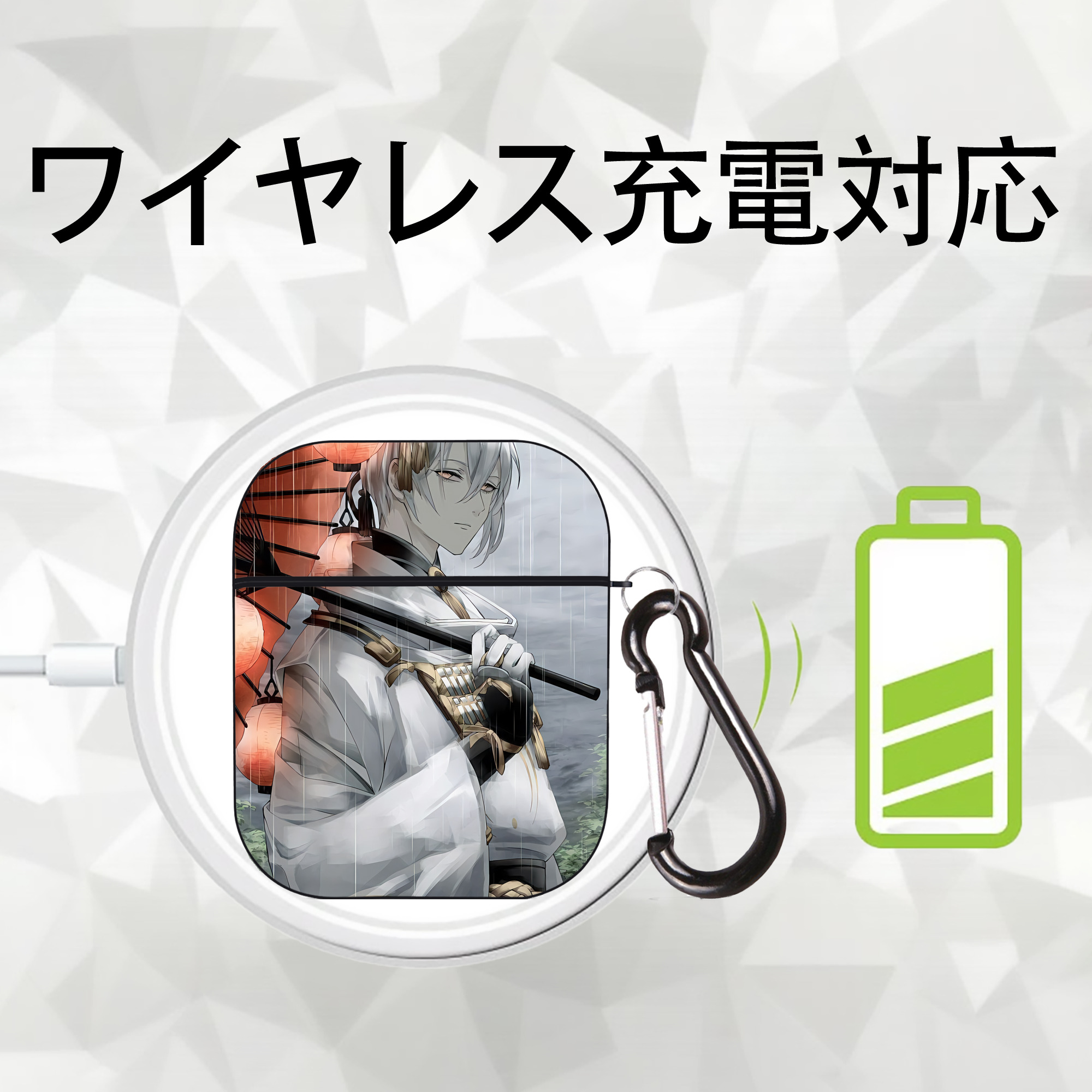 刀剣乱舞 Touken Ranbu AirPods 第2世代保護ケース ハードシェル ブラック 耐衝撃・防指紋・カラビナ付き