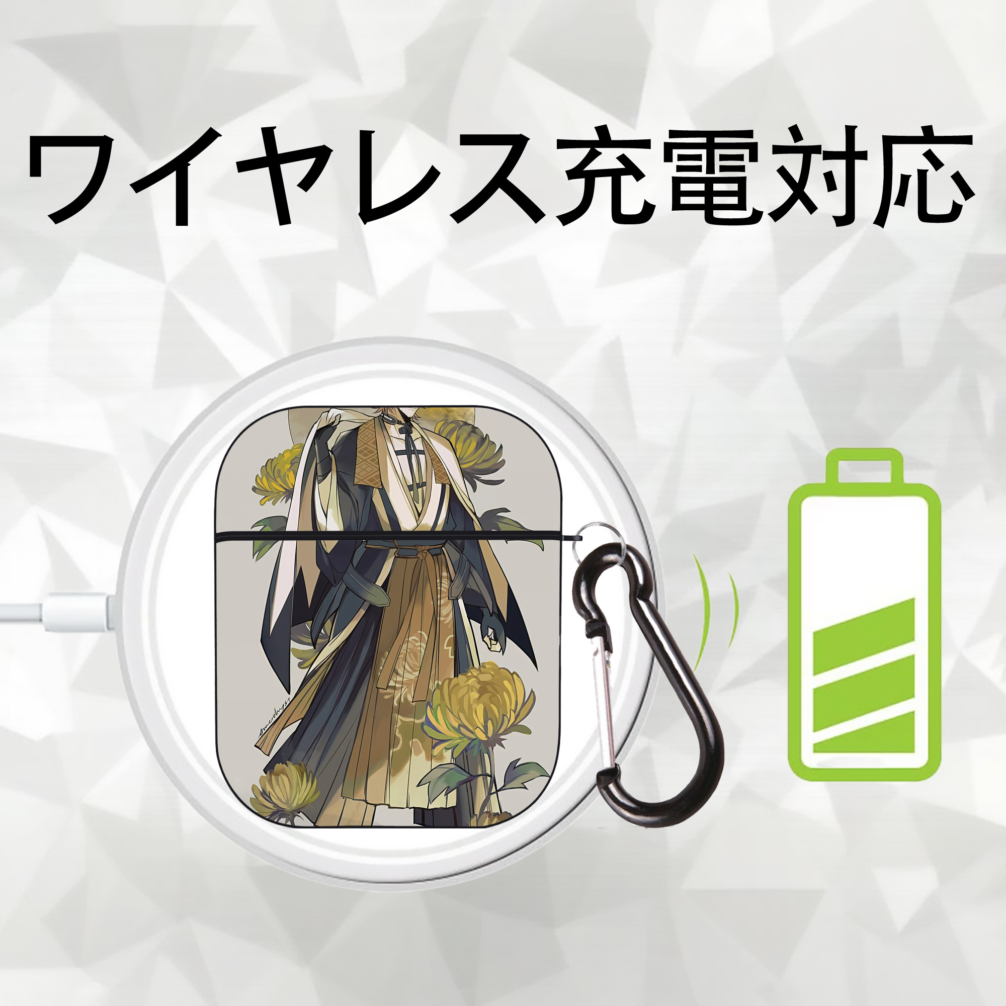 刀剣乱舞 Touken Ranbu AirPods 第2世代保護ケース ハードシェル ブラック 耐衝撃・防指紋・カラビナ付き