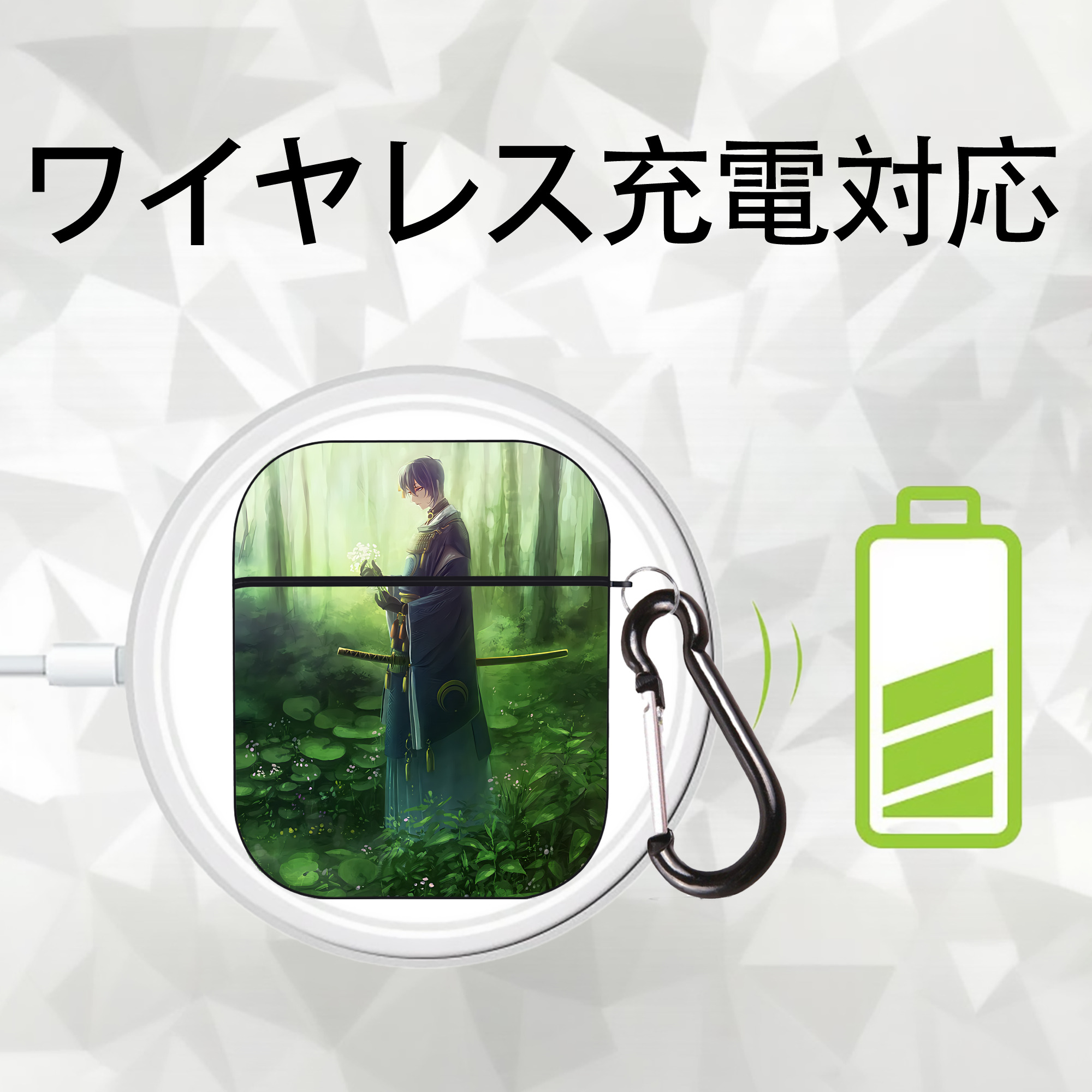 刀剣乱舞 Touken Ranbu AirPods 第2世代保護ケース ハードシェル ブラック 耐衝撃・防指紋・カラビナ付き