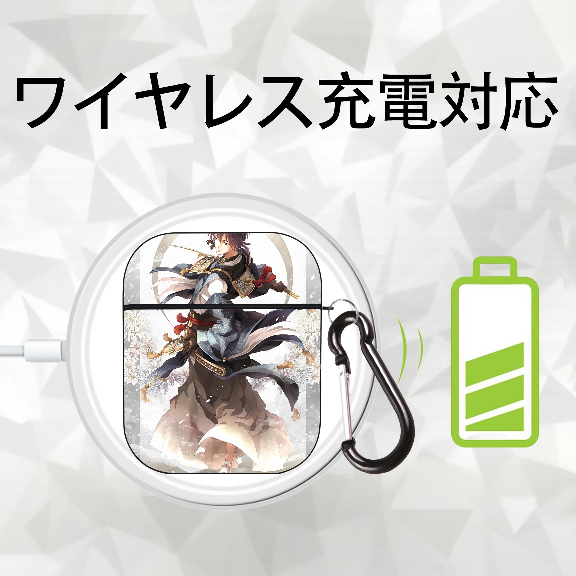 刀剣乱舞 Touken Ranbu AirPods 第2世代保護ケース ハードシェル ブラック 耐衝撃・防指紋・カラビナ付き