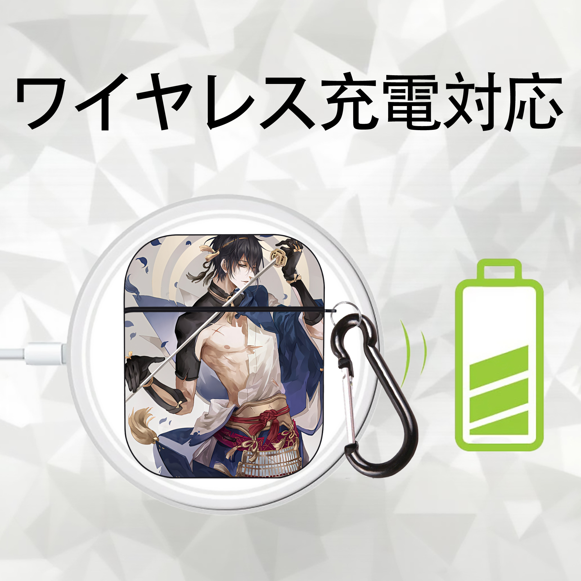 刀剣乱舞 Touken Ranbu AirPods 第2世代保護ケース ハードシェル ブラック 耐衝撃・防指紋・カラビナ付き