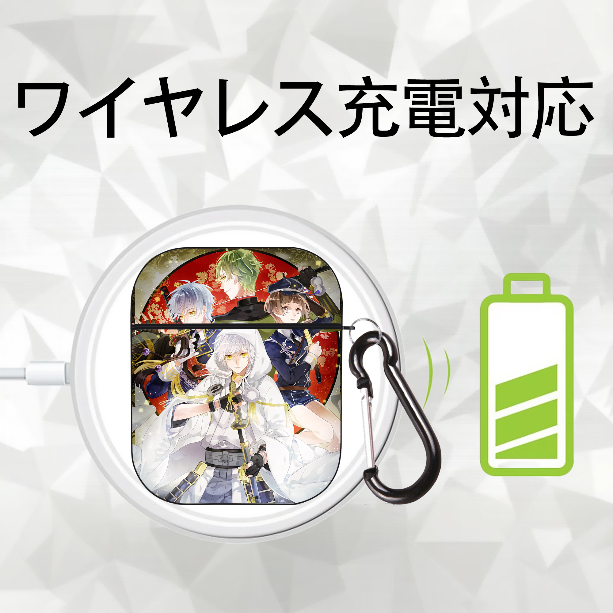 刀剣乱舞 Touken Ranbu AirPods 第2世代保護ケース ハードシェル ブラック 耐衝撃・防指紋・カラビナ付き