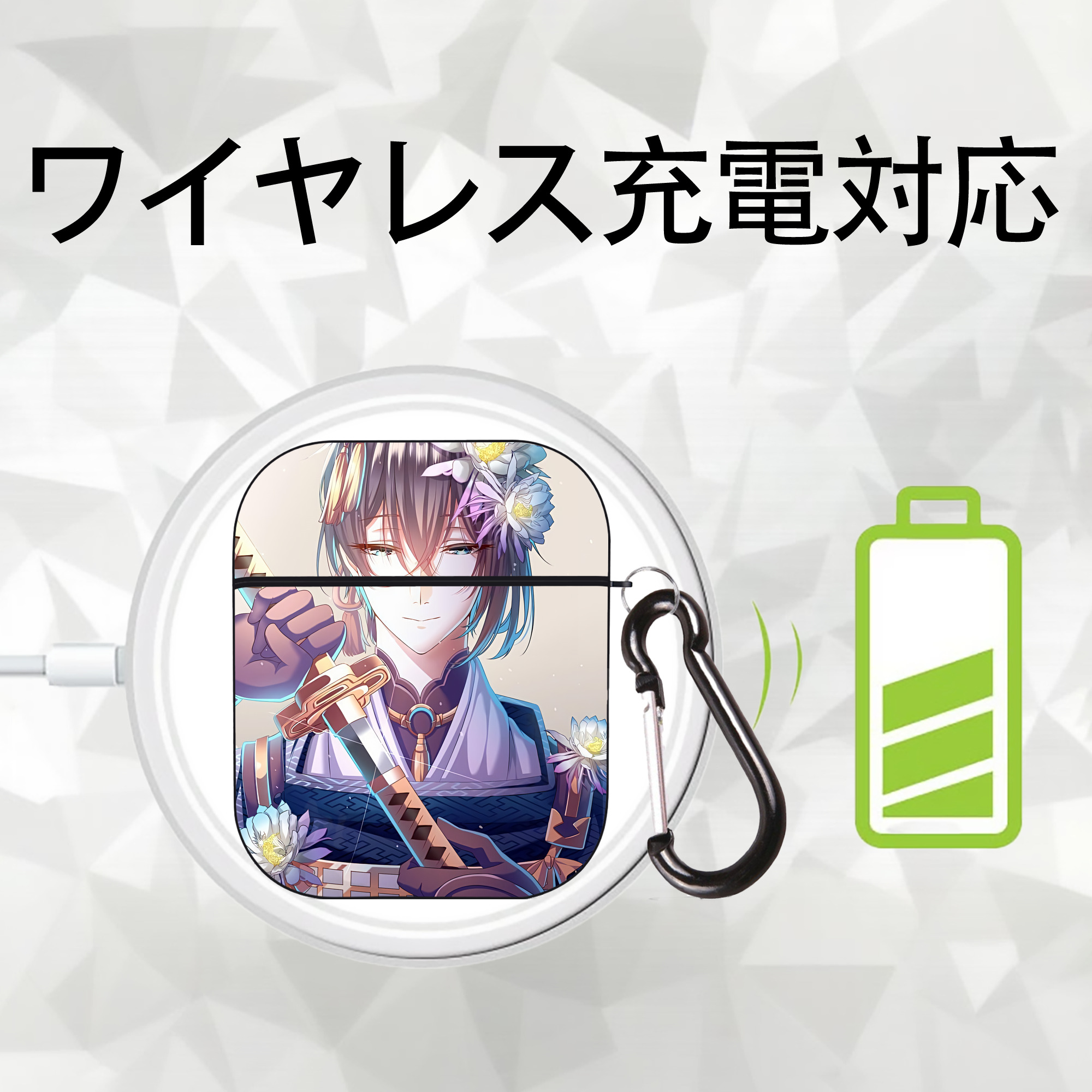 刀剣乱舞 Touken Ranbu AirPods 第2世代保護ケース ハードシェル ブラック 耐衝撃・防指紋・カラビナ付き