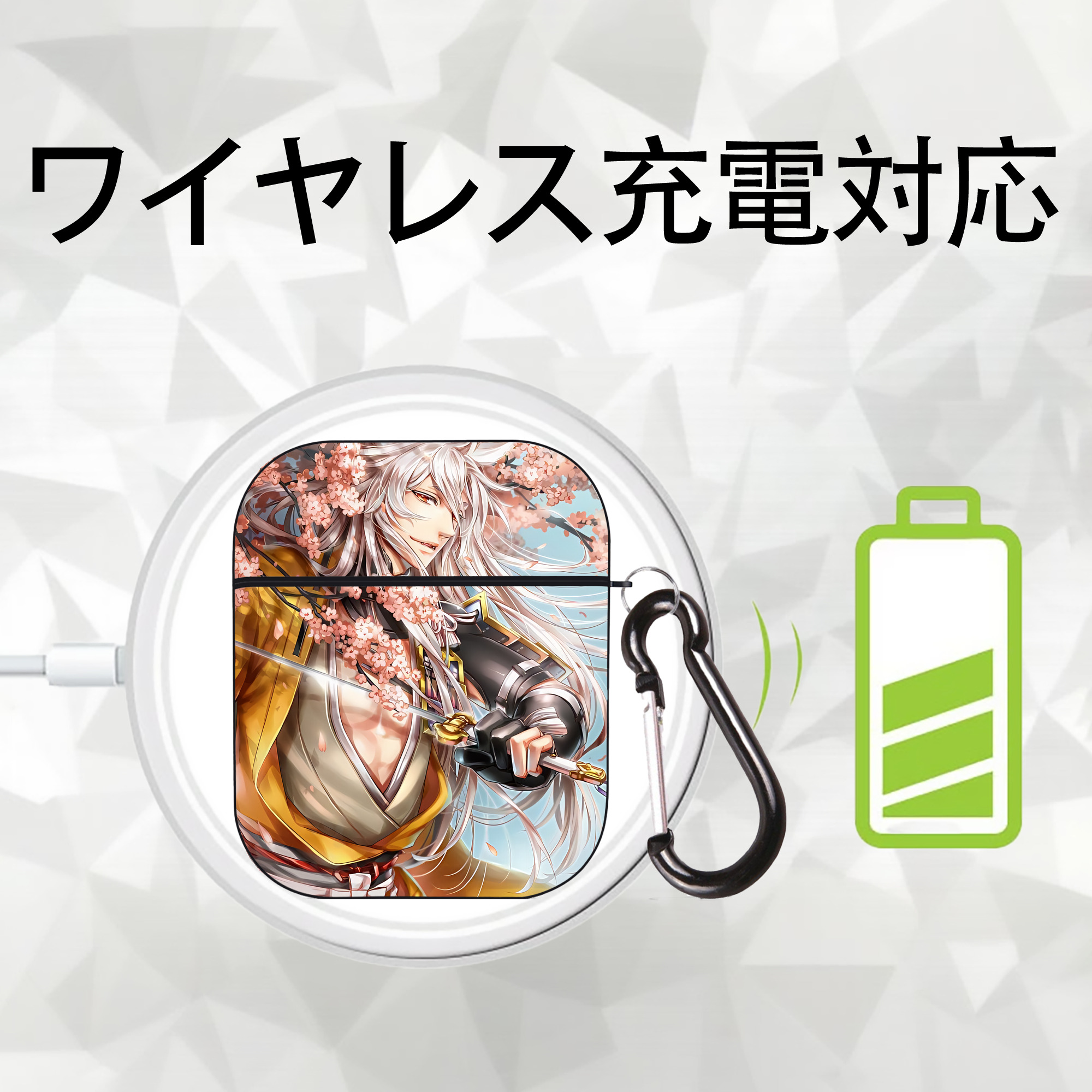 刀剣乱舞 Touken Ranbu AirPods 第2世代保護ケース ハードシェル ブラック 耐衝撃・防指紋・カラビナ付き