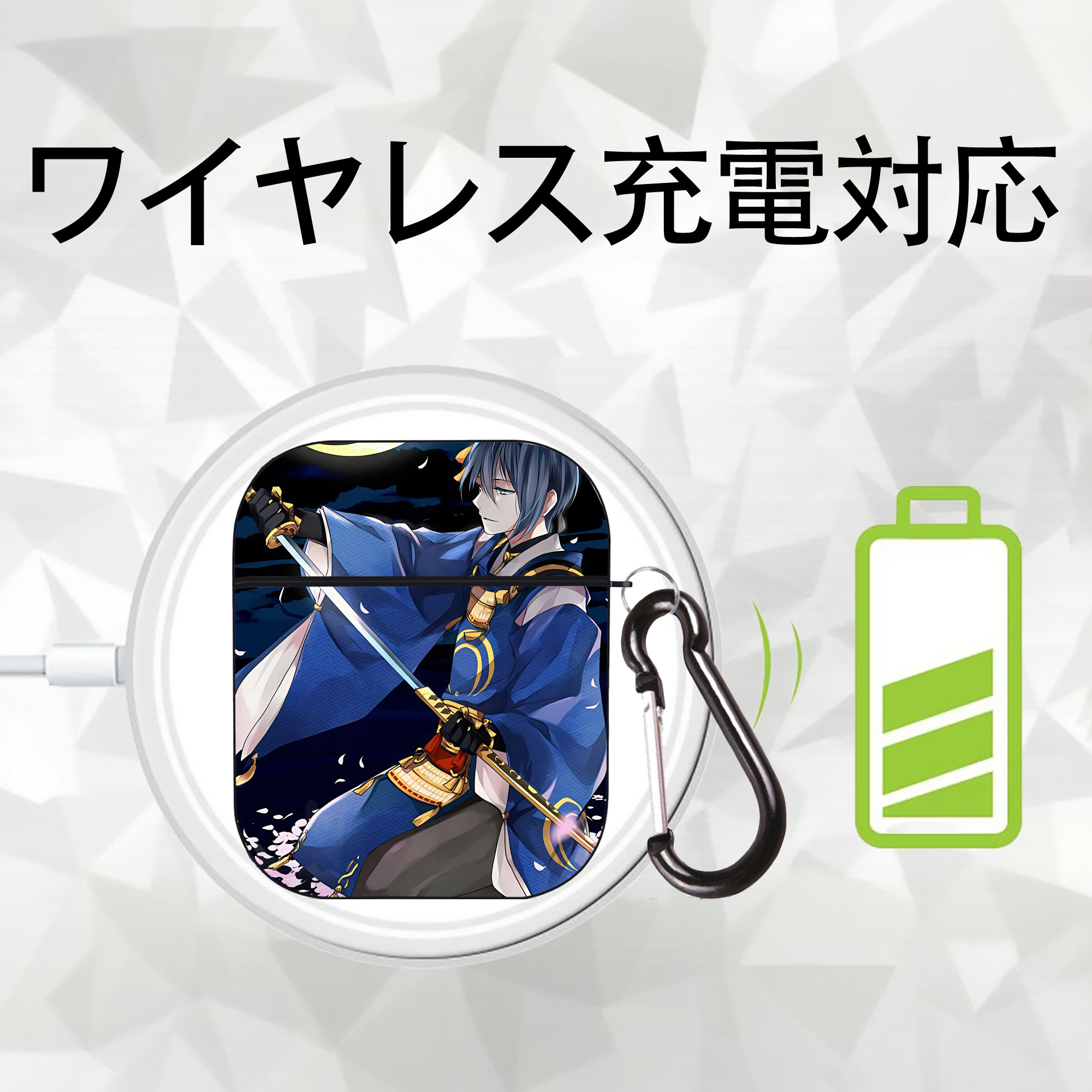 刀剣乱舞 Touken Ranbu AirPods 第2世代保護ケース ハードシェル ブラック 耐衝撃・防指紋・カラビナ付き