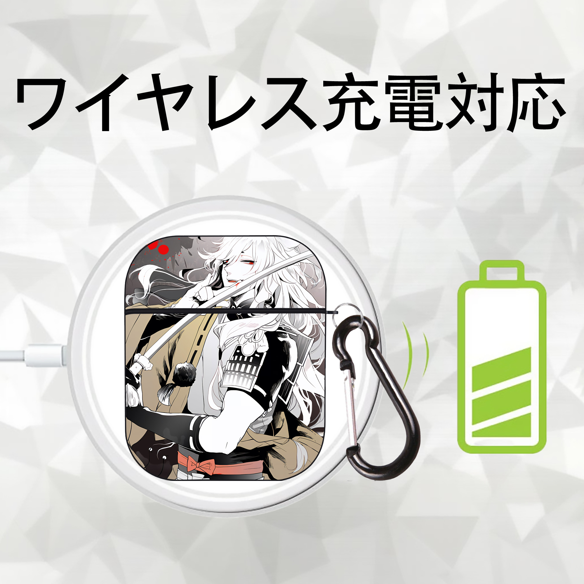 刀剣乱舞 Touken Ranbu AirPods 第2世代保護ケース ハードシェル ブラック 耐衝撃・防指紋・カラビナ付き