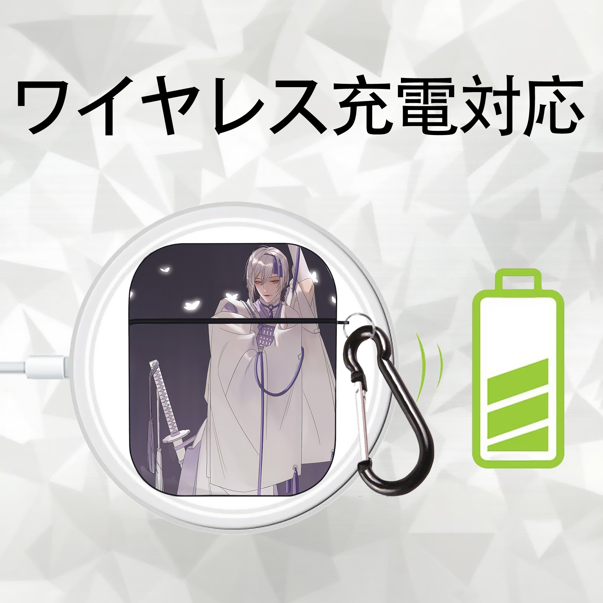 刀剣乱舞 Touken Ranbu AirPods 第2世代保護ケース ハードシェル ブラック 耐衝撃・防指紋・カラビナ付き