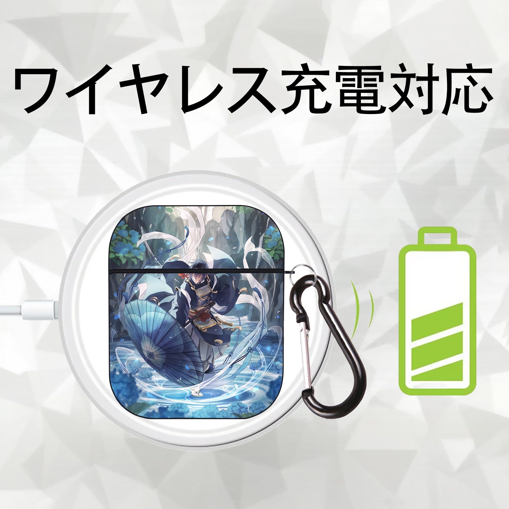 刀剣乱舞 Touken Ranbu AirPods 第2世代保護ケース ハードシェル ブラック 耐衝撃・防指紋・カラビナ付き