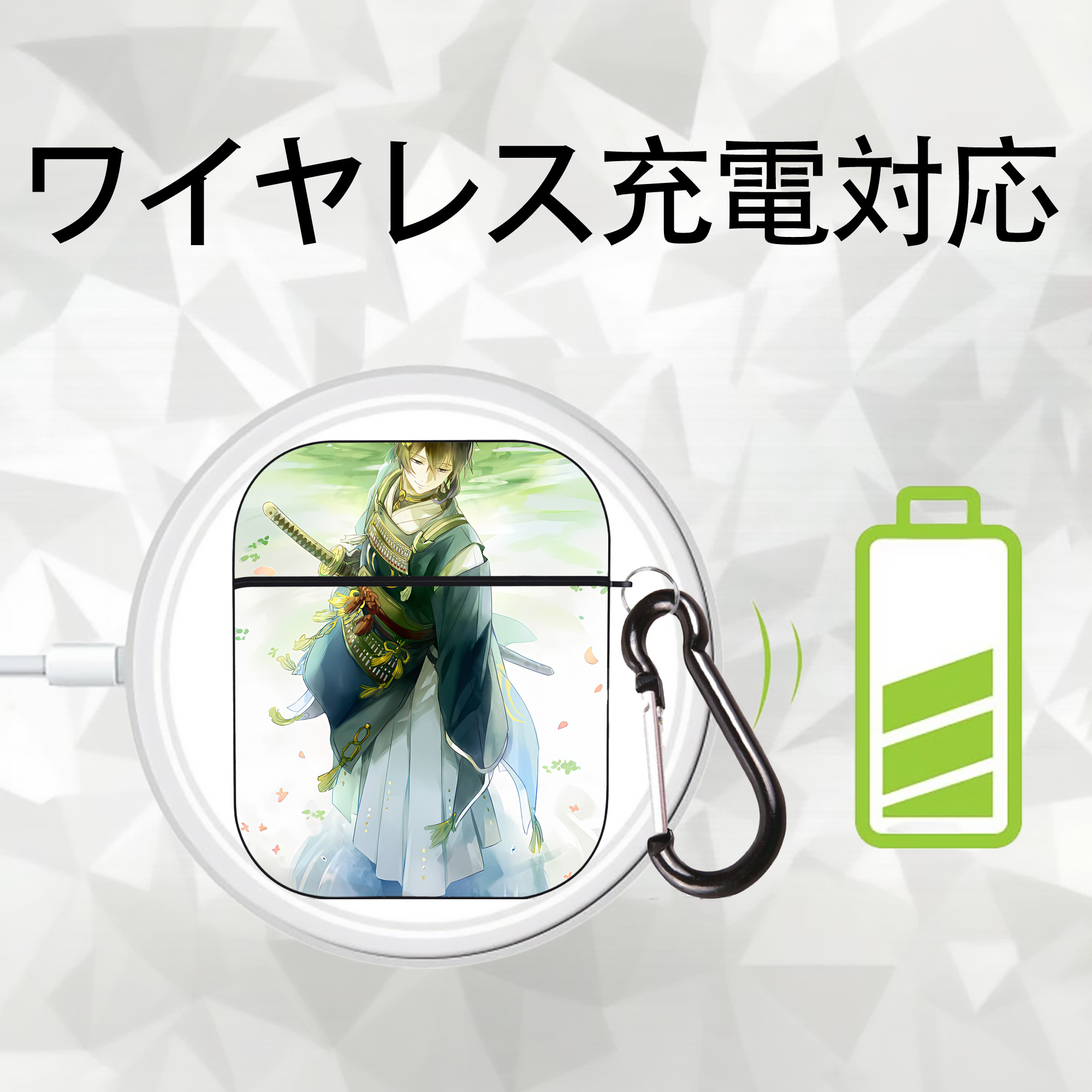 刀剣乱舞 Touken Ranbu AirPods 第2世代保護ケース ハードシェル ブラック 耐衝撃・防指紋・カラビナ付き