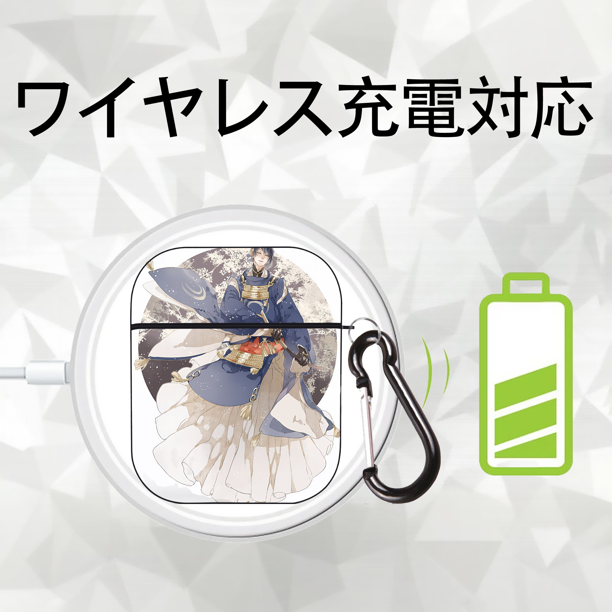 刀剣乱舞 Touken Ranbu AirPods 第2世代保護ケース ハードシェル ブラック 耐衝撃・防指紋・カラビナ付き