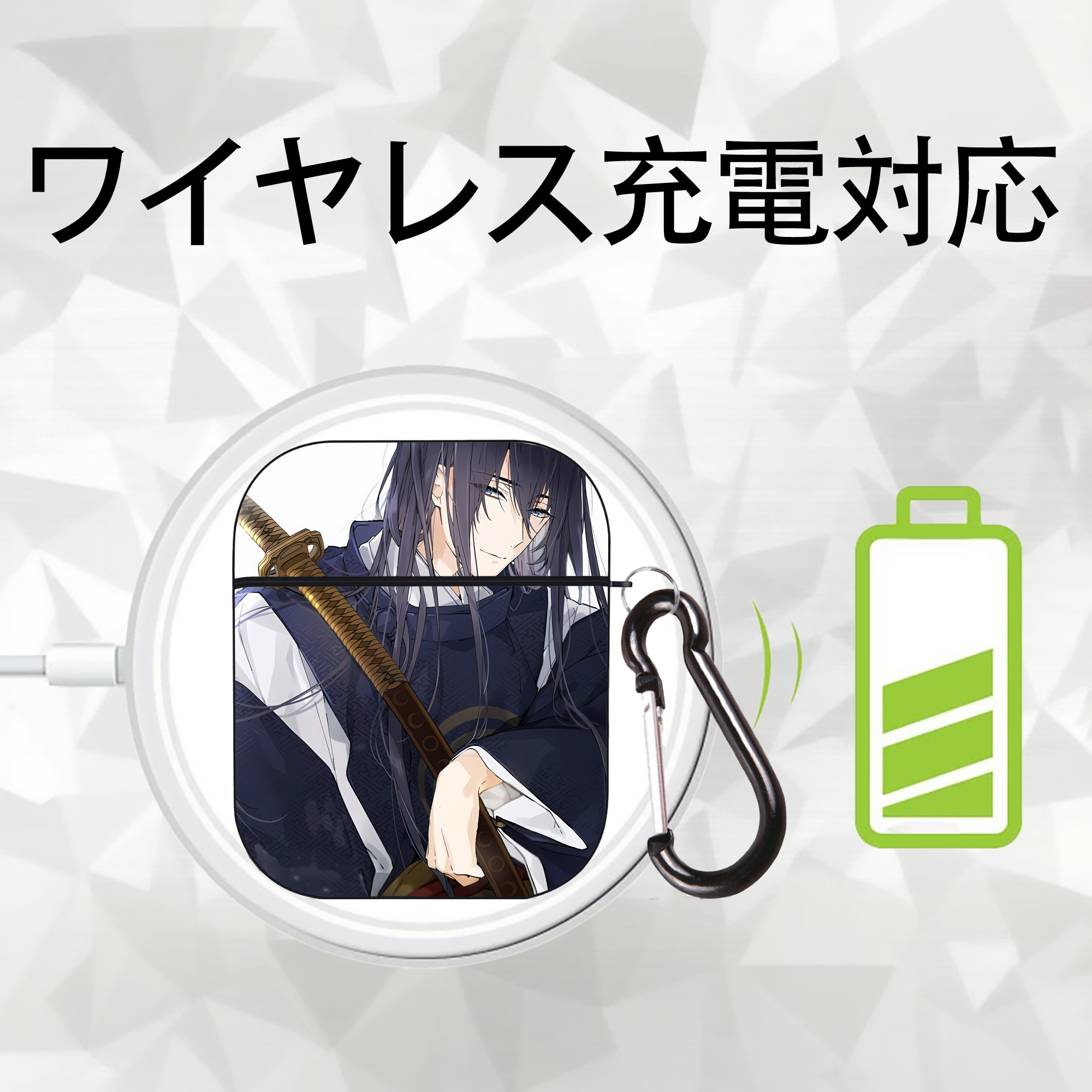 刀剣乱舞 Touken Ranbu AirPods 第2世代保護ケース ハードシェル ブラック 耐衝撃・防指紋・カラビナ付き