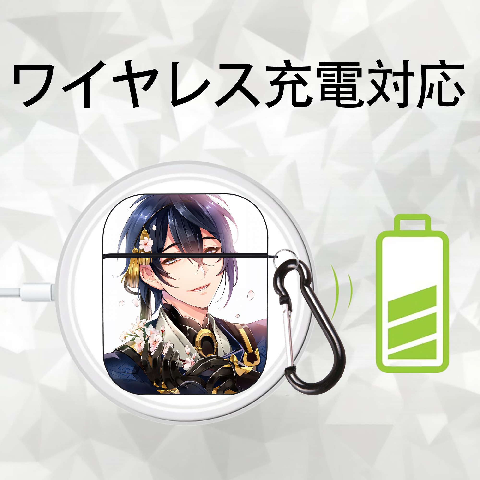刀剣乱舞 Touken Ranbu AirPods 第2世代保護ケース ハードシェル ブラック 耐衝撃・防指紋・カラビナ付き