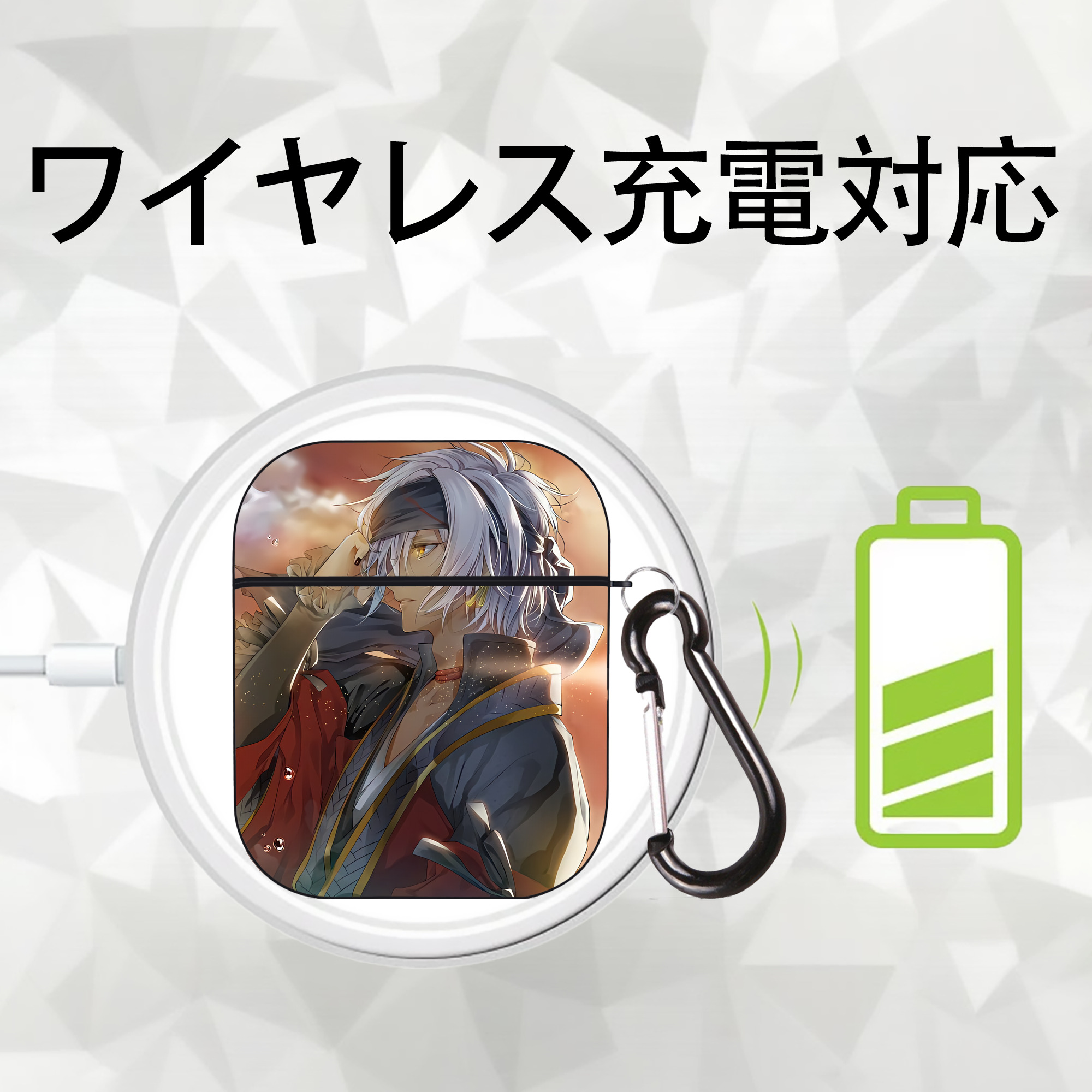 刀剣乱舞 Touken Ranbu AirPods 第2世代保護ケース ハードシェル ブラック 耐衝撃・防指紋・カラビナ付き