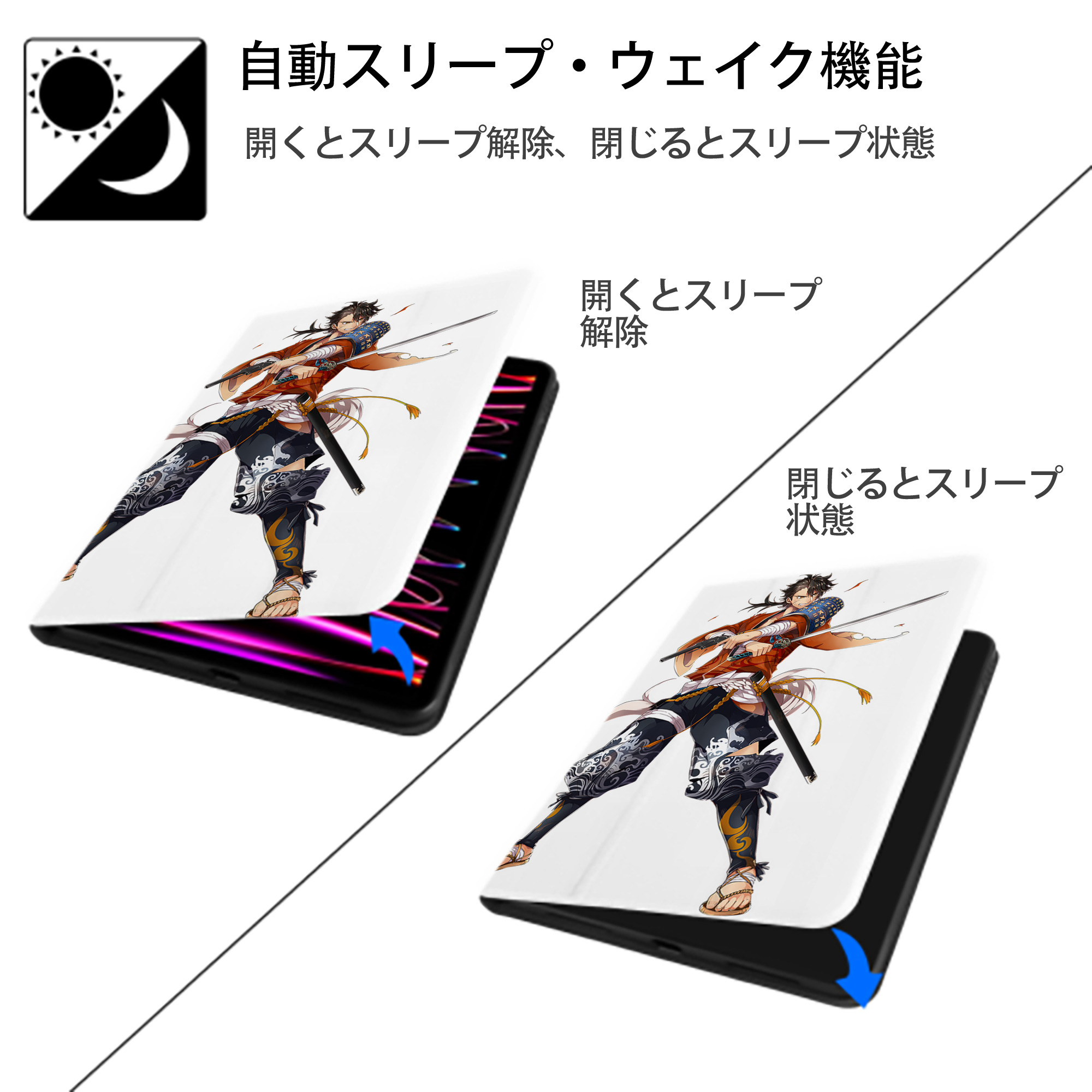刀剣乱舞 Touken Ranbu IPad ケース ペン収納付き 三つ折りスタンド PUレザー×シリコン 対応機種9.5/10.5/10.9インチ