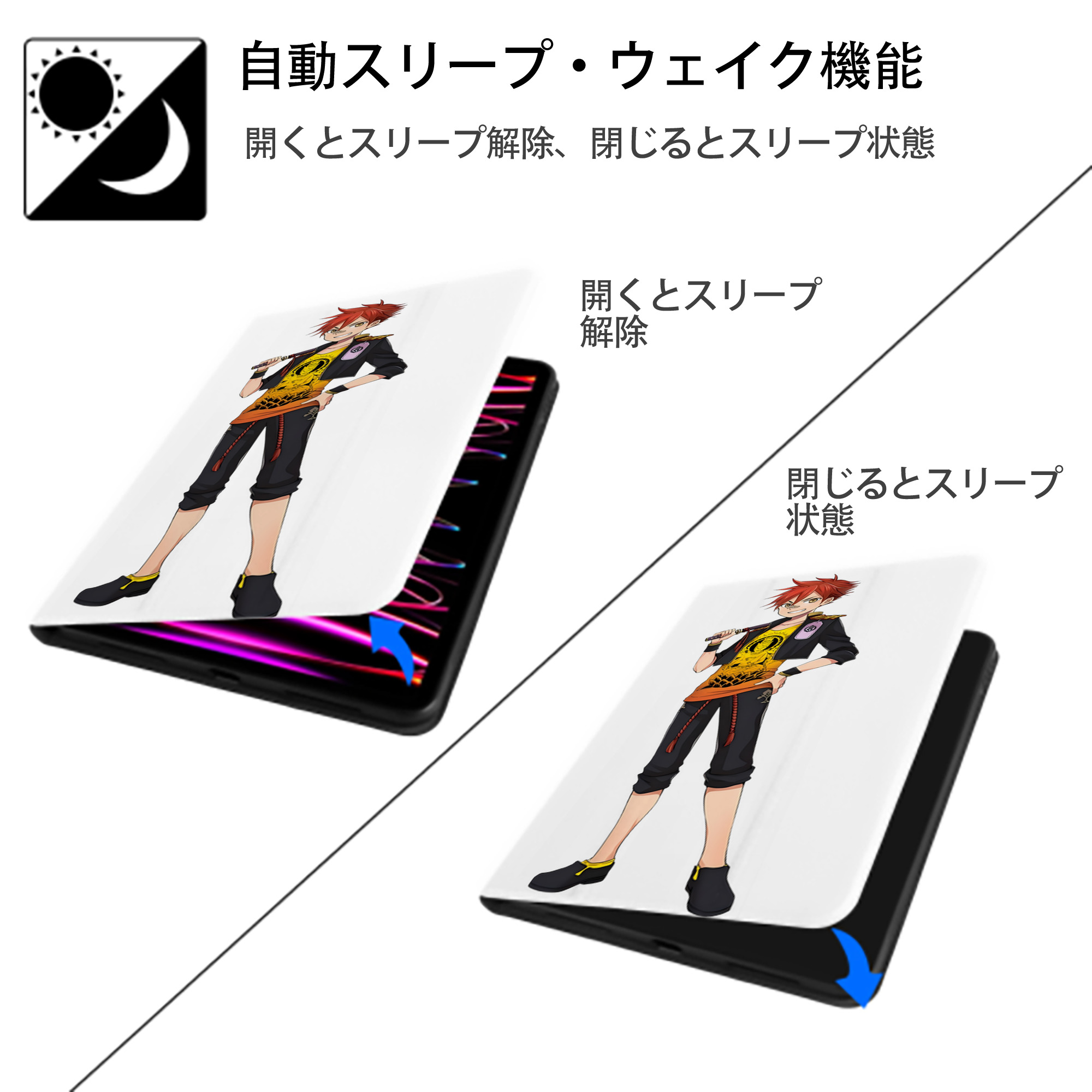 刀剣乱舞 Touken Ranbu IPad ケース ペン収納付き 三つ折りスタンド PUレザー×シリコン 対応機種9.5/10.5/10.9インチ