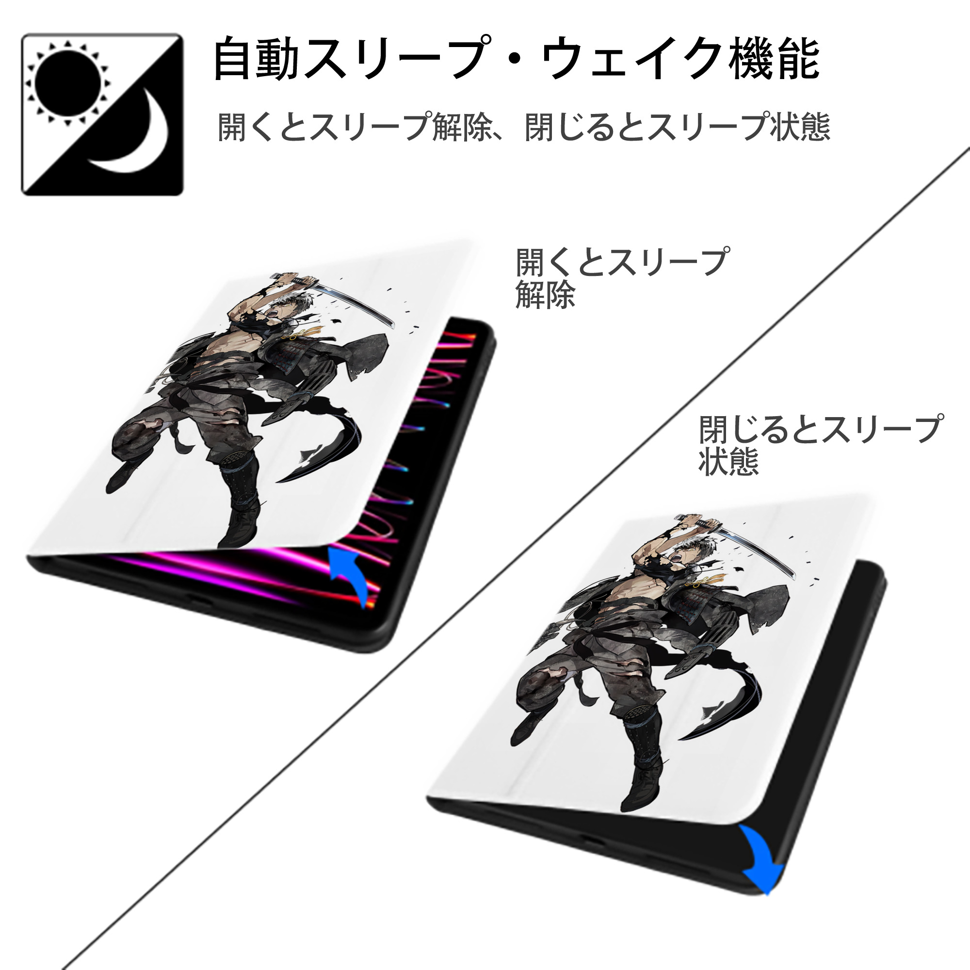刀剣乱舞 Touken Ranbu IPad ケース ペン収納付き 三つ折りスタンド PUレザー×シリコン 対応機種9.5/10.5/10.9インチ