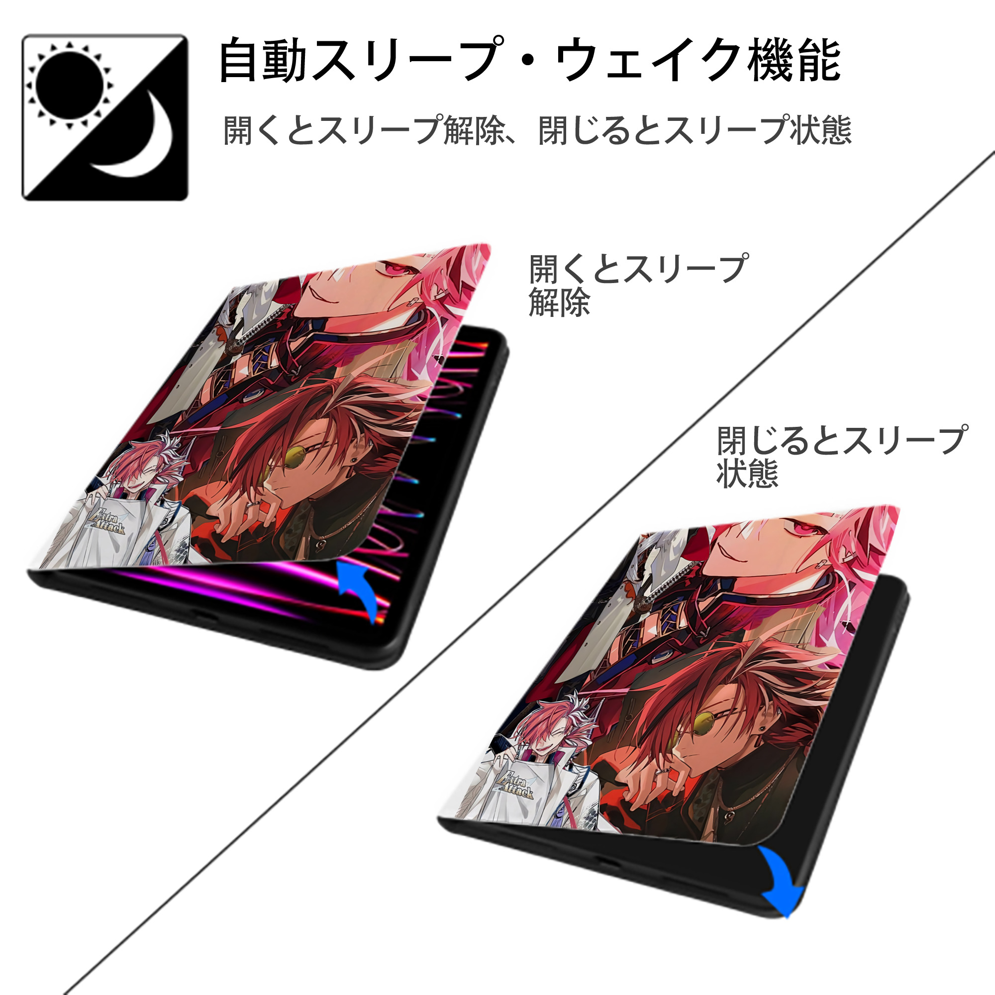 刀剣乱舞 Touken Ranbu IPad ケース ペン収納付き 三つ折りスタンド PUレザー×シリコン 対応機種9.5/10.5/10.9インチ