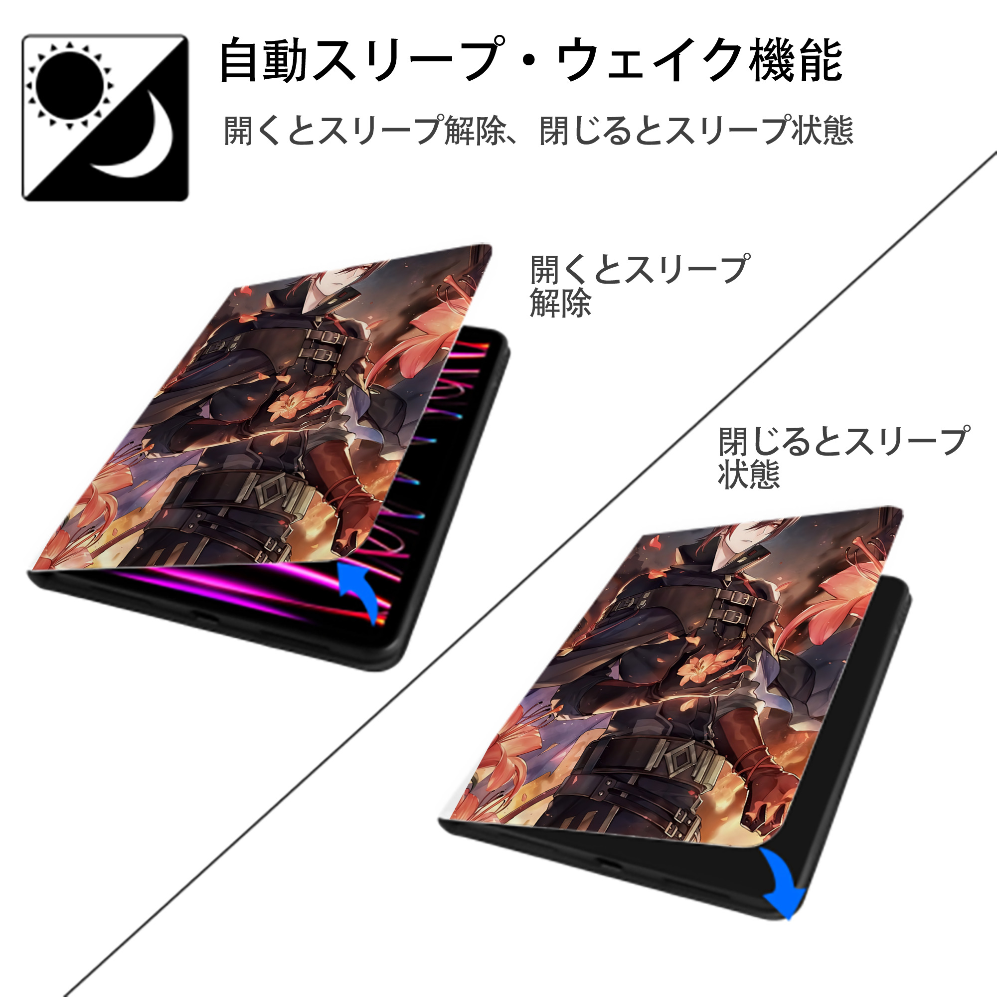 刀剣乱舞 Touken Ranbu IPad ケース ペン収納付き 三つ折りスタンド PUレザー×シリコン 対応機種9.5/10.5/10.9インチ