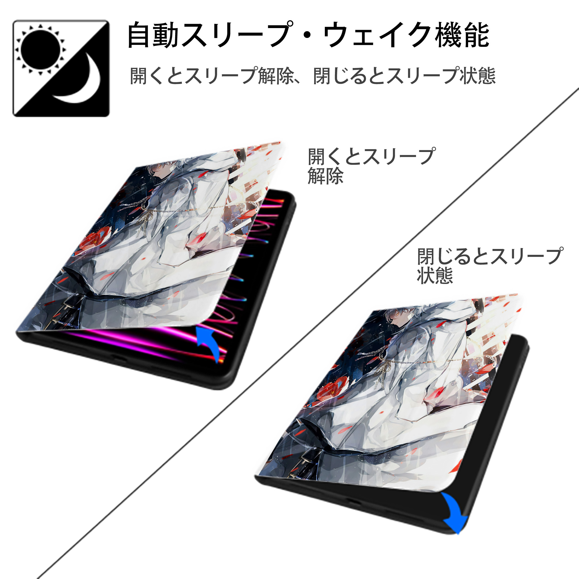 刀剣乱舞 Touken Ranbu IPad ケース ペン収納付き 三つ折りスタンド PUレザー×シリコン 対応機種9.5/10.5/10.9インチ