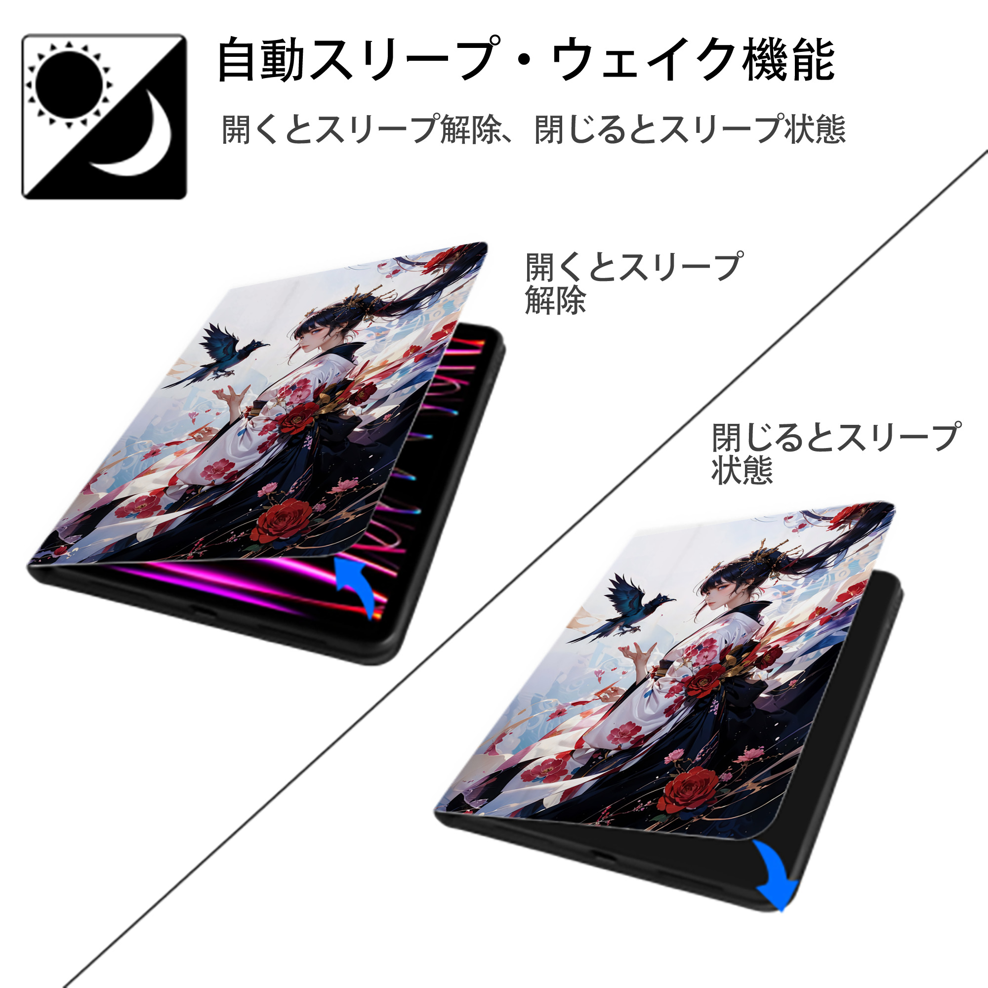 刀剣乱舞 Touken Ranbu IPad ケース ペン収納付き 三つ折りスタンド PUレザー×シリコン 対応機種9.5/10.5/10.9インチ